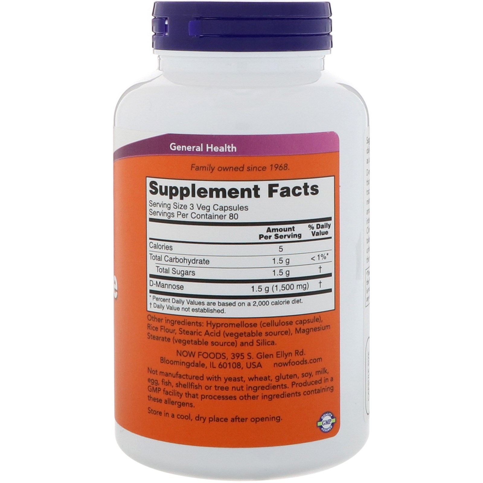 Now Foods, D-Manose, 500 mg, 240 Cápsulas Vegetais - Imagem 2