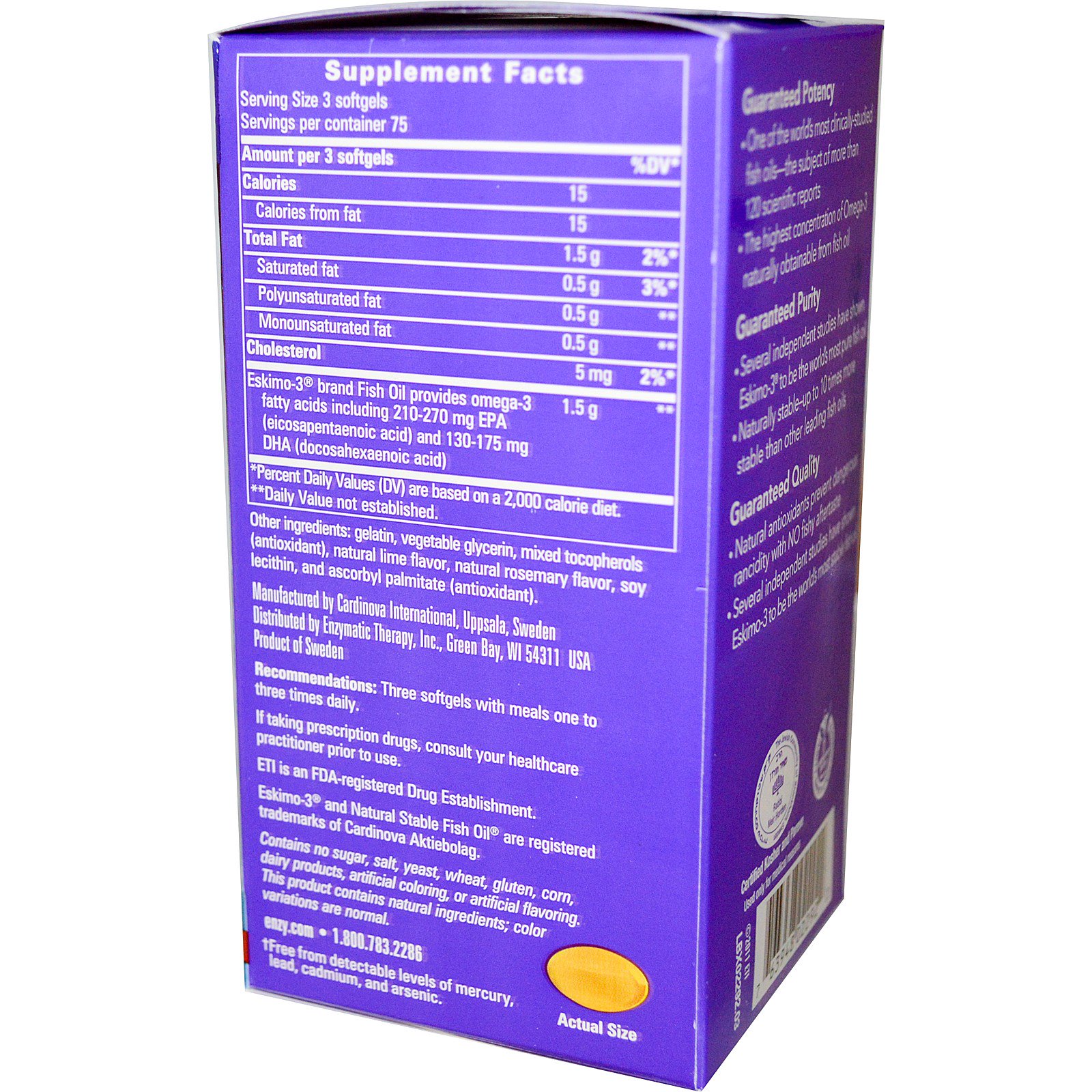 Enzymatic Therapy, Eskimo-3, Óleo de Peixe Estável Natural, 225 Cápsulas Gelatinosas - Imagem 2