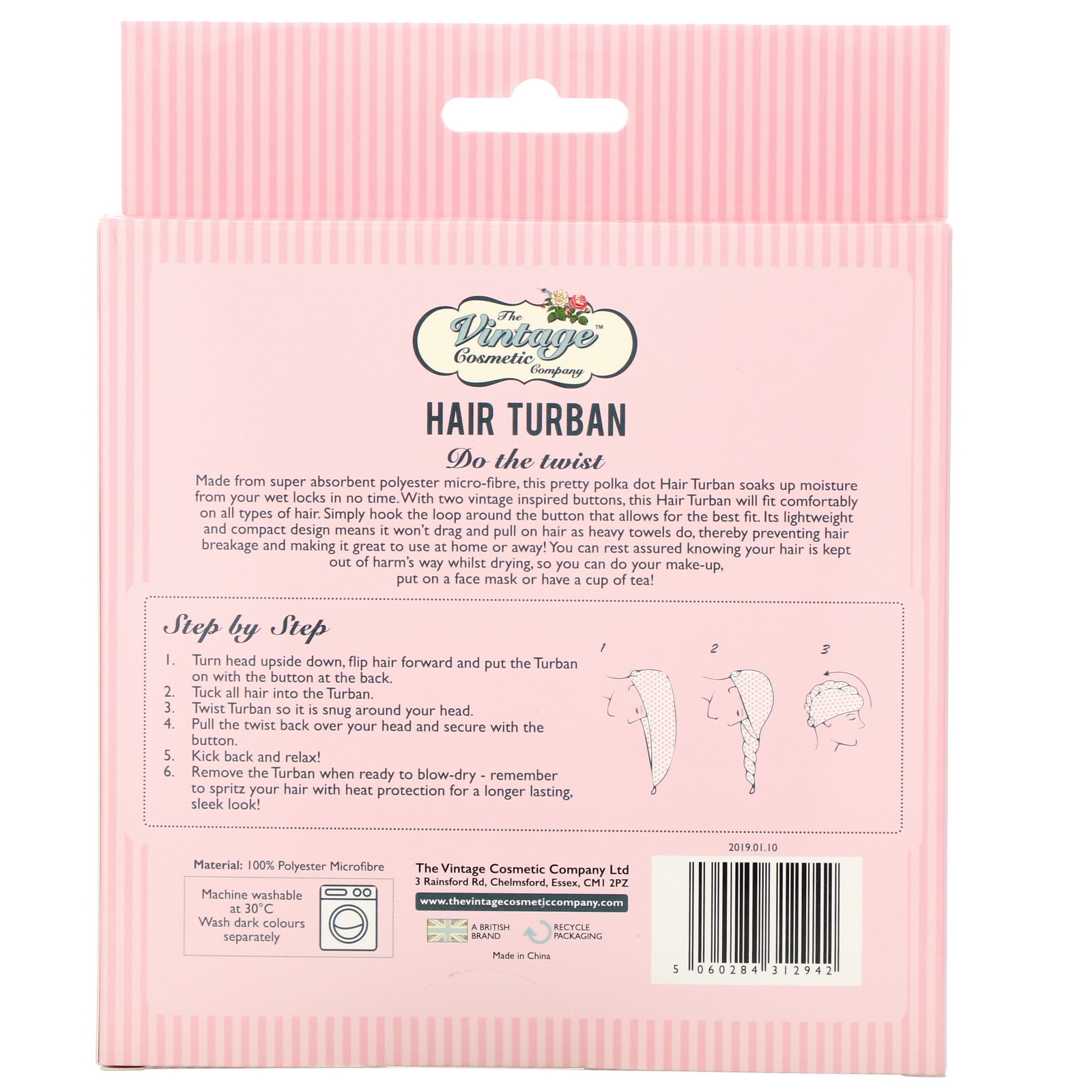 The Vintage Cosmetic Co., Hair Turban, Pink Polka Dot, 1 Count - Imagem 3