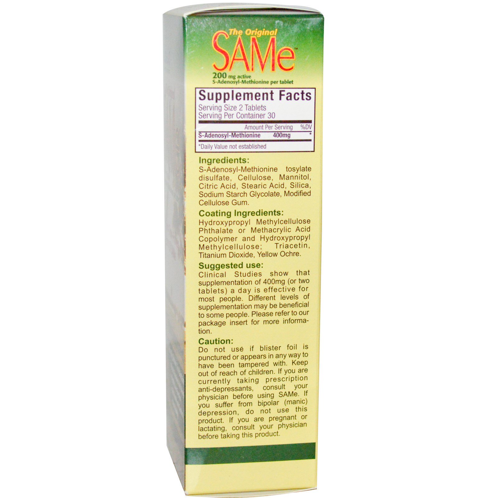 NutraLife, SAM-e (S-Adenosil-L-Metionina) Original, 200 mg, 60 Comprimidos Revestidos Entericamente - Imagem 2