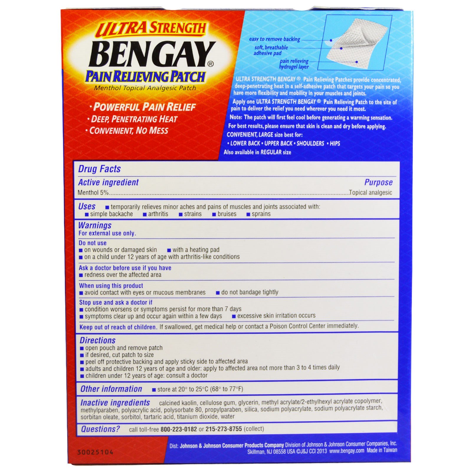 Bengay, Adesivo de Ultra Potência para Alívio da Dor, Tamanho Grande, 4 Adesivos, 10 cm x 20 cm - Imagem 2