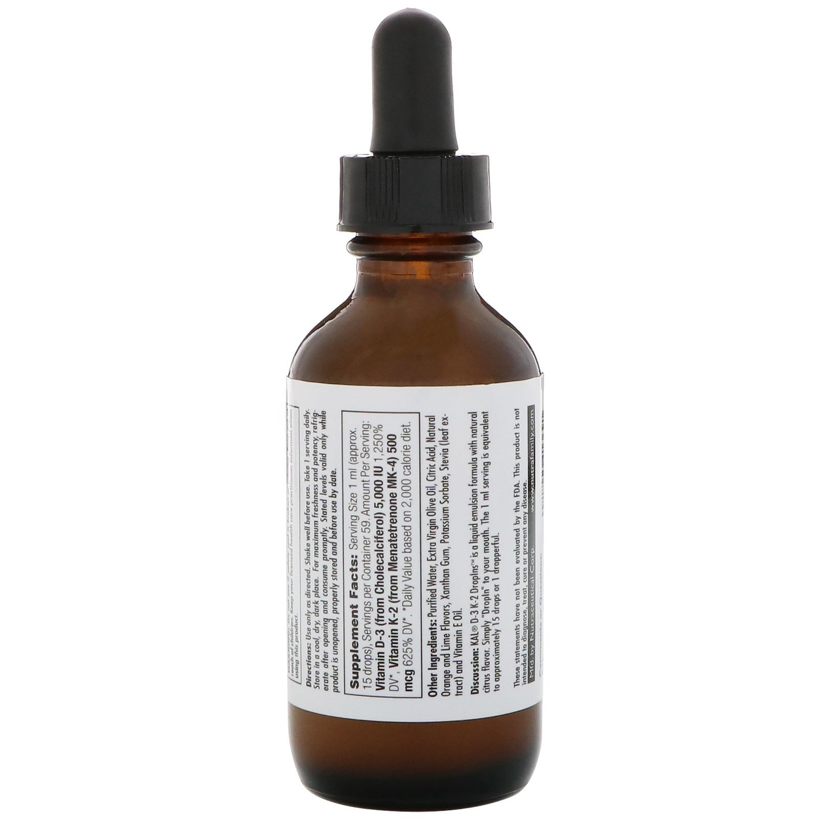 KAL, Vitamina D-3 K-2 Drop Ins, Sabor Cítrico Natural, 59 ml (2 fl oz) - Imagem 2