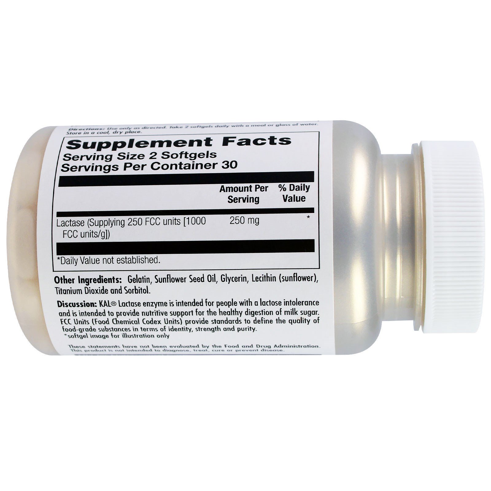 KAL, Enzima Lactase, 250mg, 60 cápsulas - Imagem 2