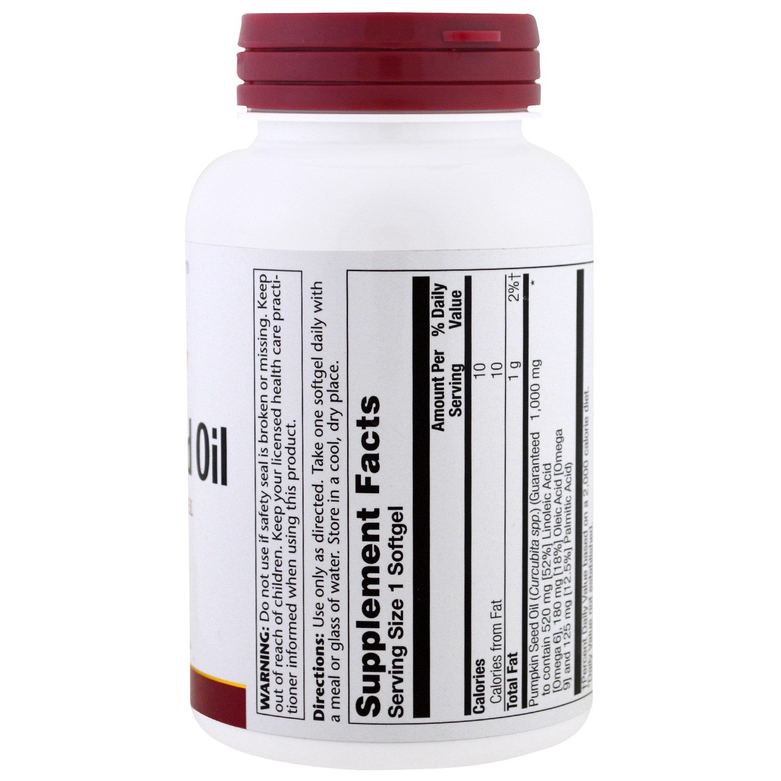 Solaray, Óleo de Semente de Abóbora, 1.000 mg, 90 Cápsulas Softgel - Imagem 2