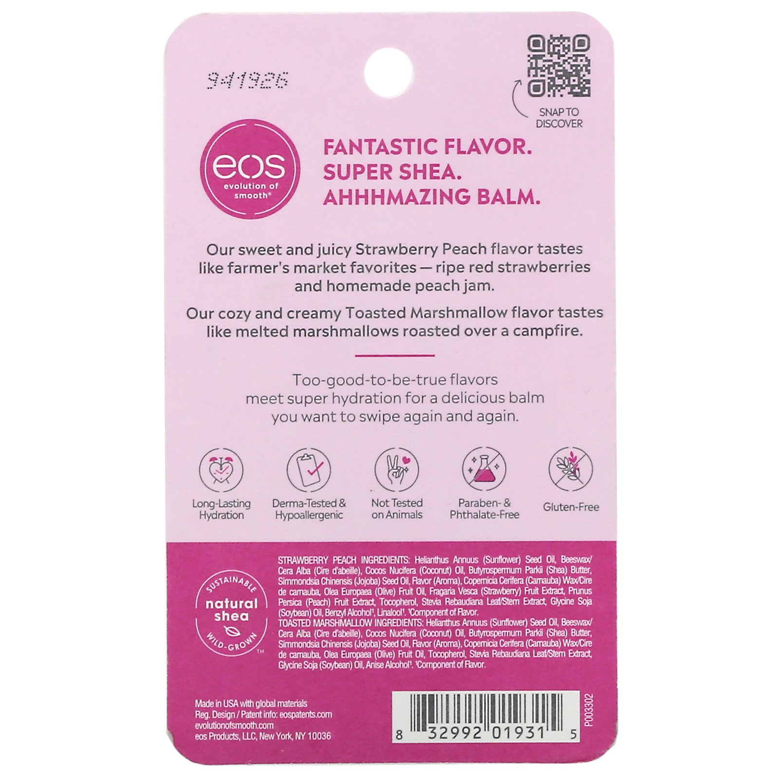 EOS, Super Soft Shea Lip Balm, Strawberry Peach & Toasted Marshmallow, 2 Pack, 0.14 oz (4 g) Each - Imagem 3