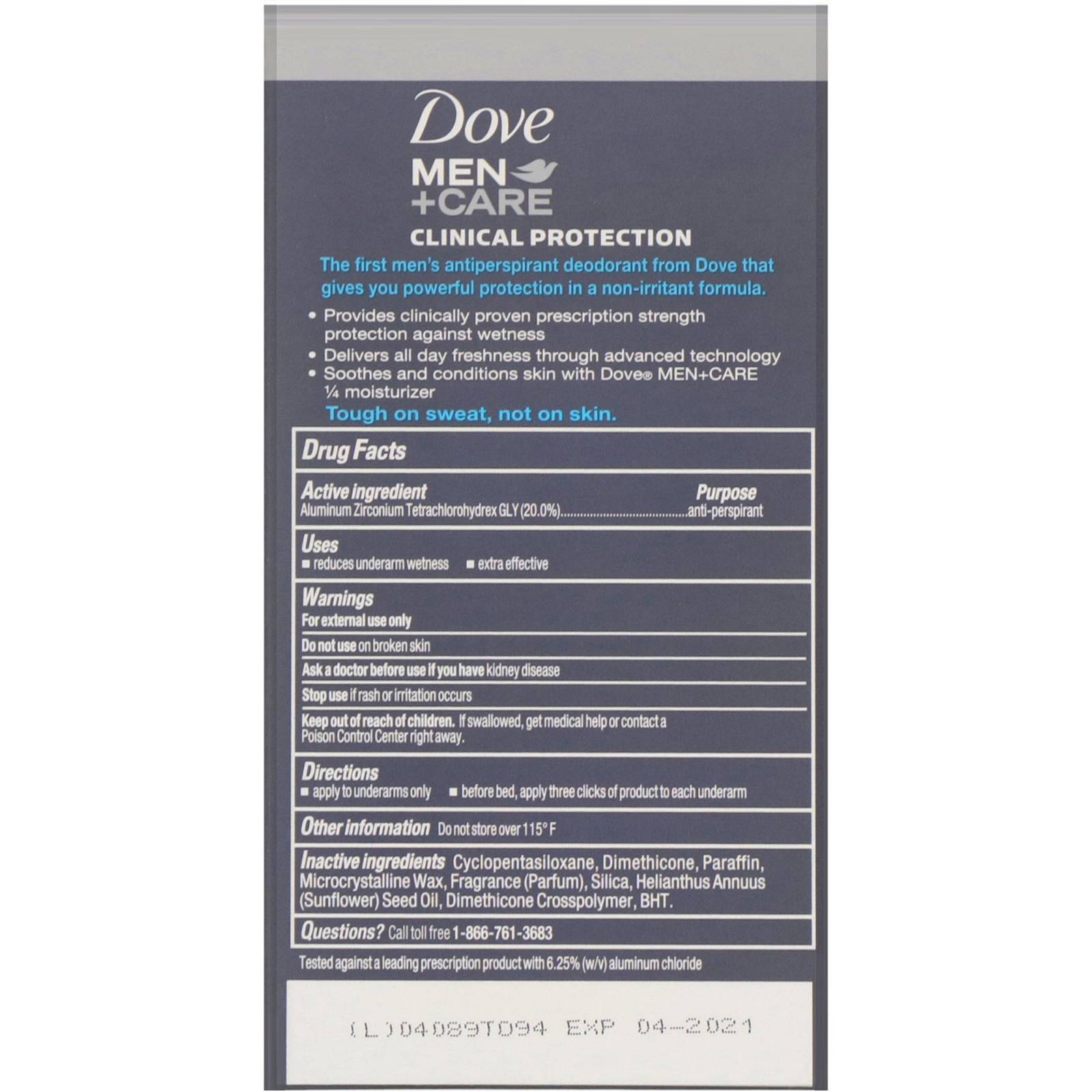 Dove, Men+Care, Proteção Clínica, Desodorante Antitranspirante, Clean Comfort, 48 g (1,7 oz) - Imagem 3
