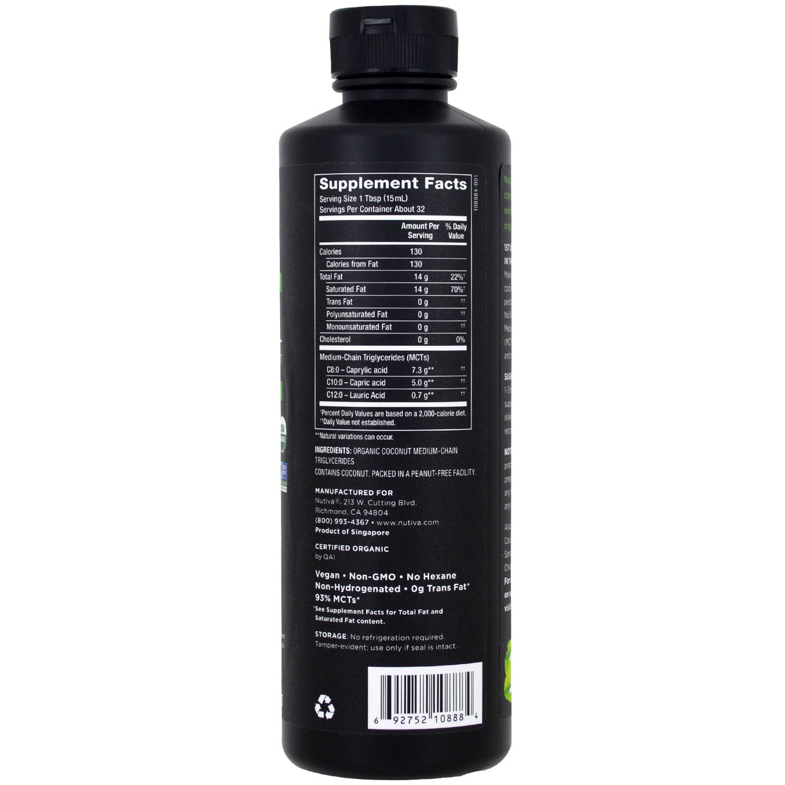 Nutiva, Óleo TCM Orgânico de Coco, Sem Sabor, 473 ml (16 fl oz) - Imagem 2