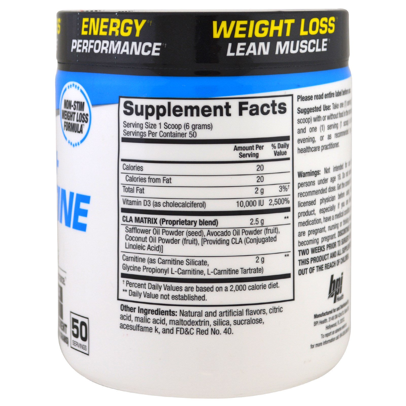 BPI Sports, CLA + Carnitina, Ponche de Frutas, 300 g (10,58 oz) - Imagem 2