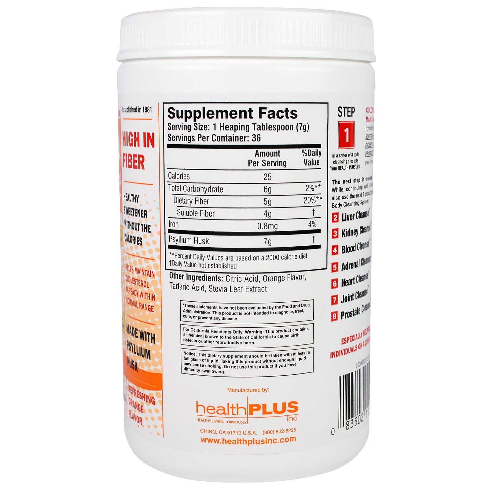 Health Plus, Limpeza do Cólon, Sabor Laranja Refrescante, 9 oz (255 g) - Imagem 2