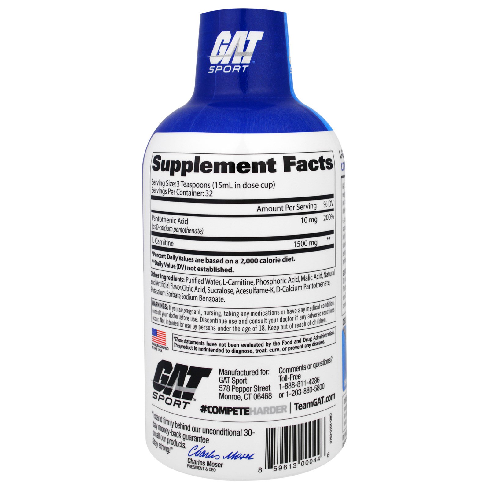 GAT, L-Carnitina, Aminoácido Líquido de Forma Livre, Maçã Verde, 473 ml (16 oz) - Imagem 2