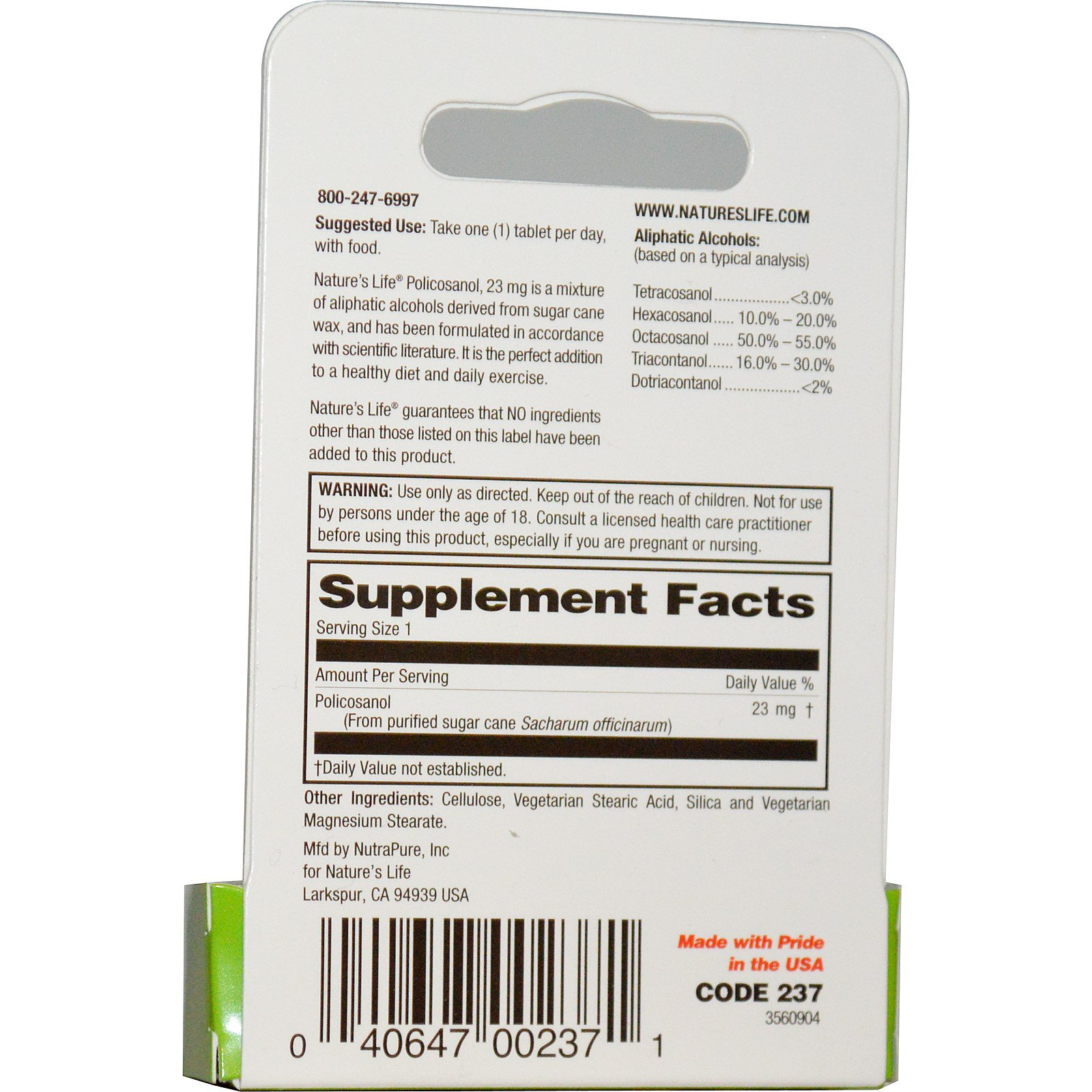 Nature's Life, Policosanol, 23 mg, 60 Comprimidos - Imagem 2