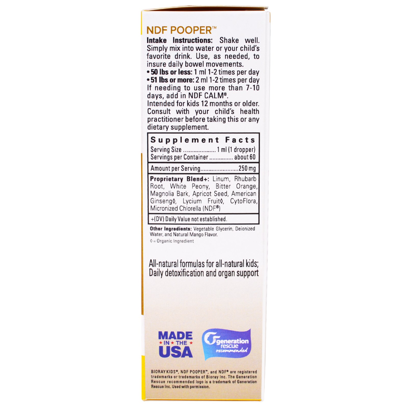 Bioray, NDF Pooper, Bowel Mover & Toxin Removal, Kids, Sabor de Manga, 60 ml (2 fl oz) - Imagem 2