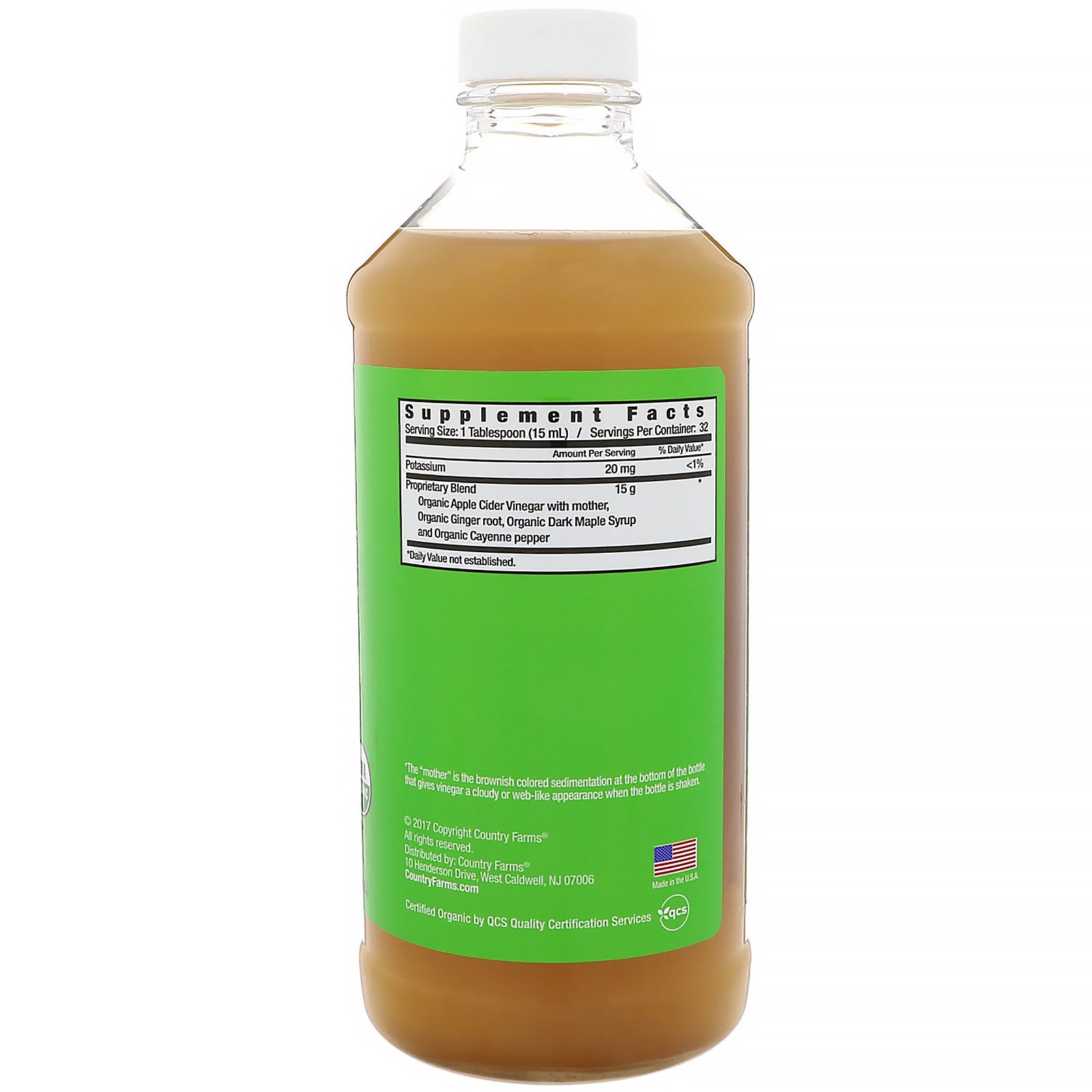 Country Farms, Vinagre de Maçã com Gengibre, Orgânico, Pimenta-da-caiena e Bordo, 16 fl oz (473 ml) - Imagem 2