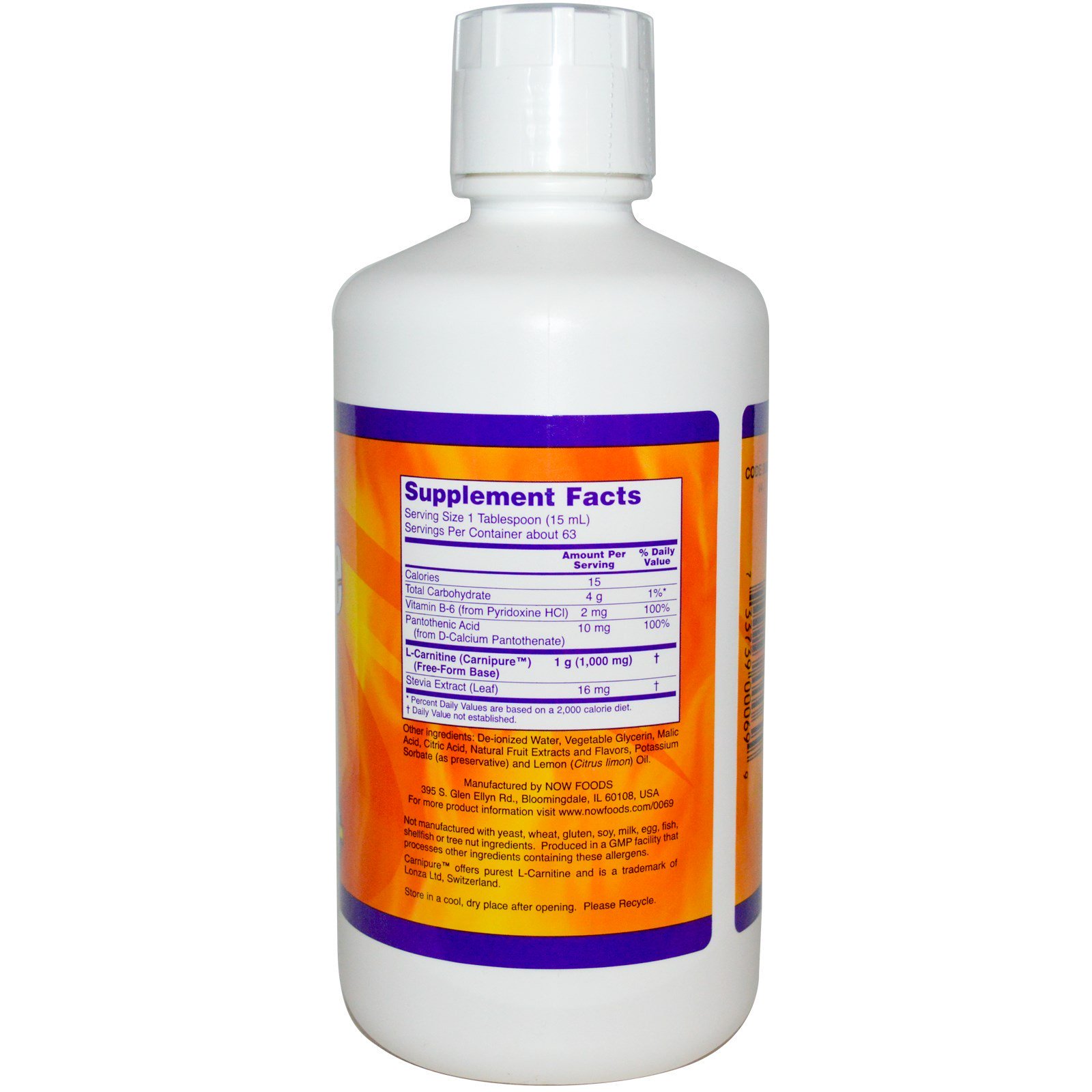 Now Foods, Sports, L-Carnitina Líquida, Sabor Citrus, 1000 mg, 946 ml (32 fl oz0 - Imagem 2