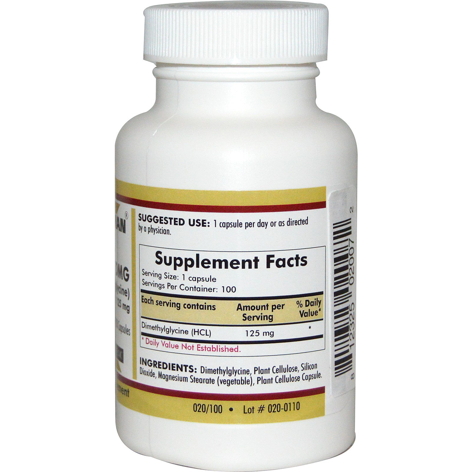 Kirkman Labs, DMG (Dimetilglicina), 125 mg, 100 Cápsulas - Imagem 2
