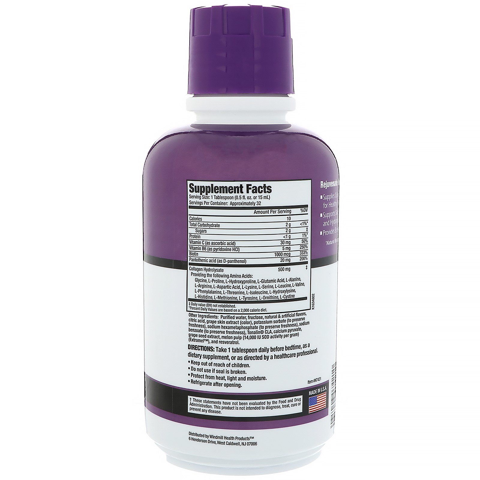 Rejuvicare, Collagen Beauty Formula, Liquid Collagen Complex, Healthy Hair, Skin & Nails, Grape, 16 fl oz (480 ml) - Imagem 2