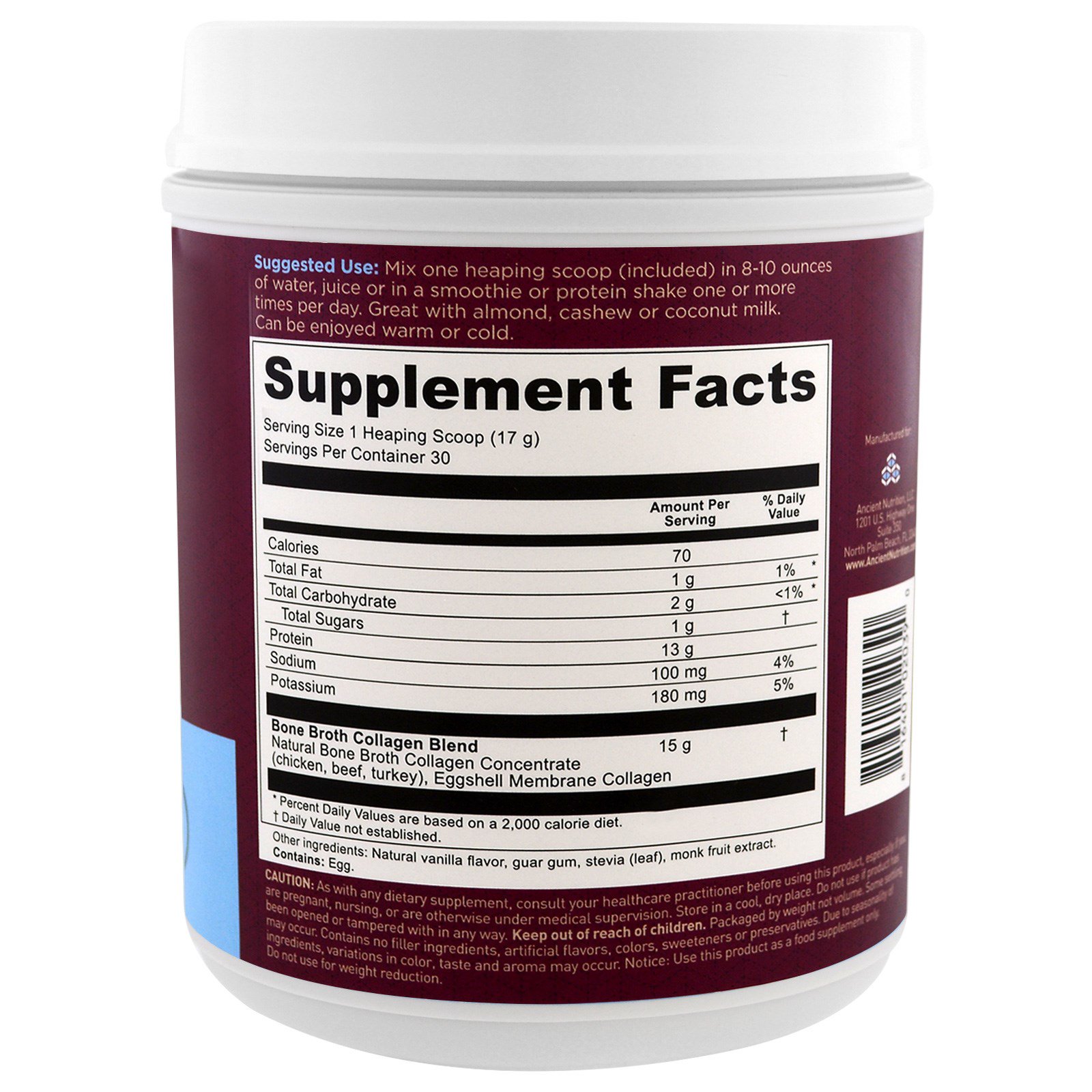 Dr. Axe / Ancient Nutrition, Colágeno de Caldo de Ossos, Baunilha, 517 g (1,13 lbs) - Imagem 2