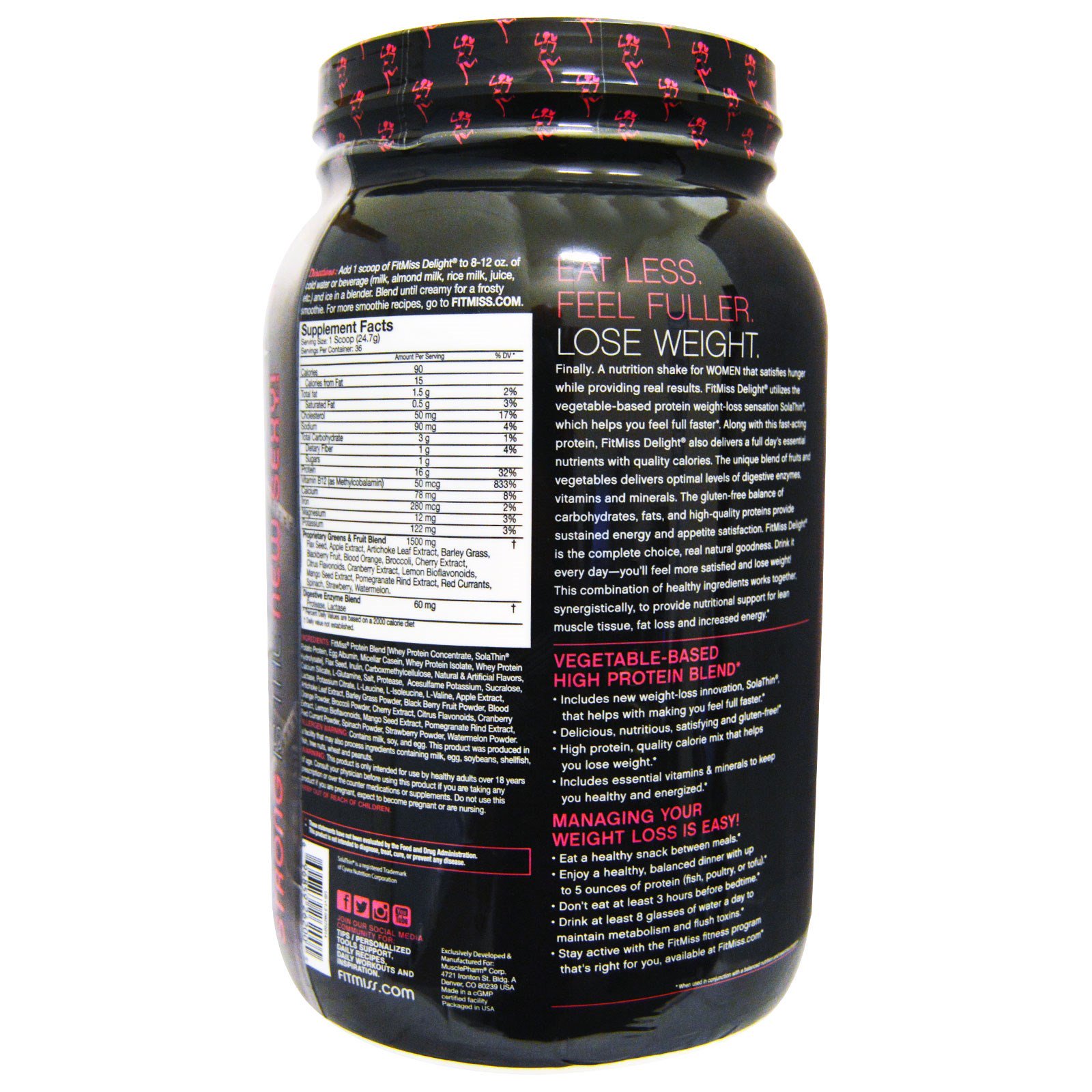 FitMiss, Delight, Shake de Proteínas Completo, Feminino, Baunilha Chai, 2 lbs (907 g) - Imagem 2