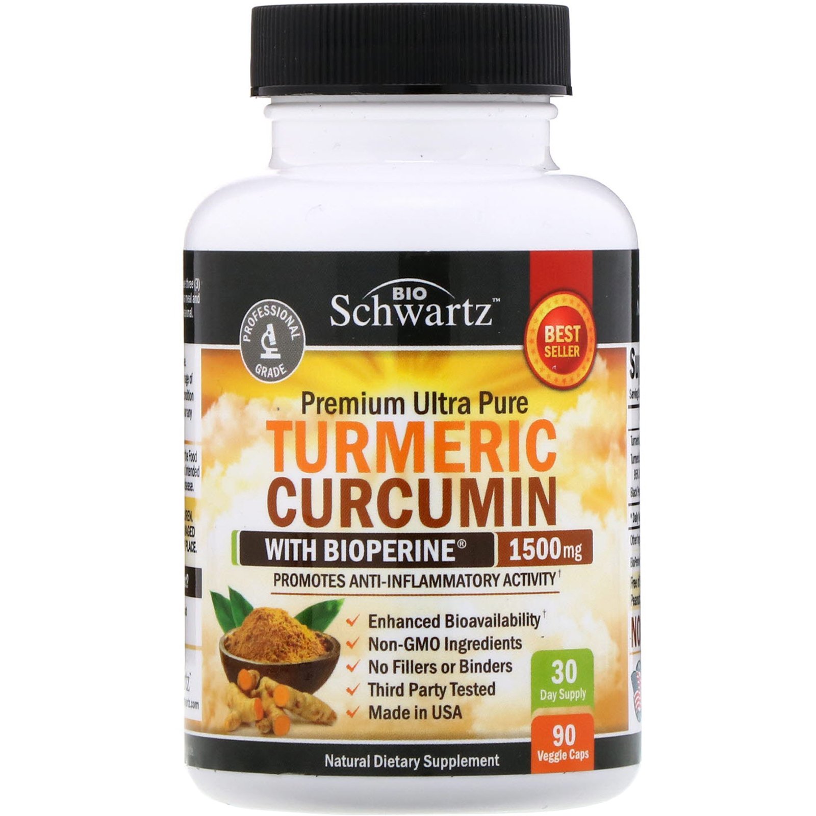 BioSchwartz, Curcumina de Cúrcuma Premium Ultra Pura com Bioperina, 1.500 mg, 90 Cápsulas Vegetais - Imagem 3