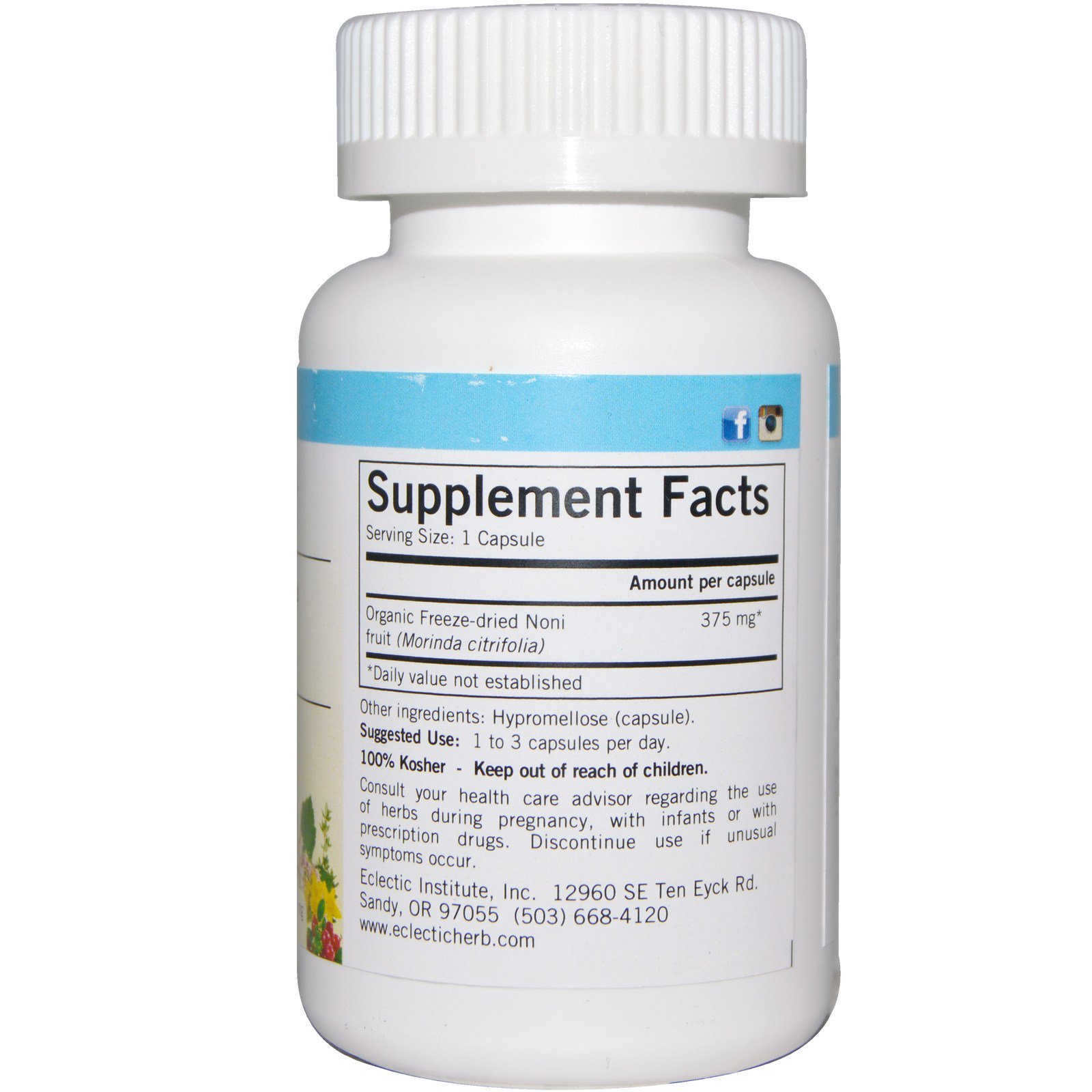 Eclectic Institute, Noni, 375 mg, 100 Non-GMO Veg Caps - Imagem 2