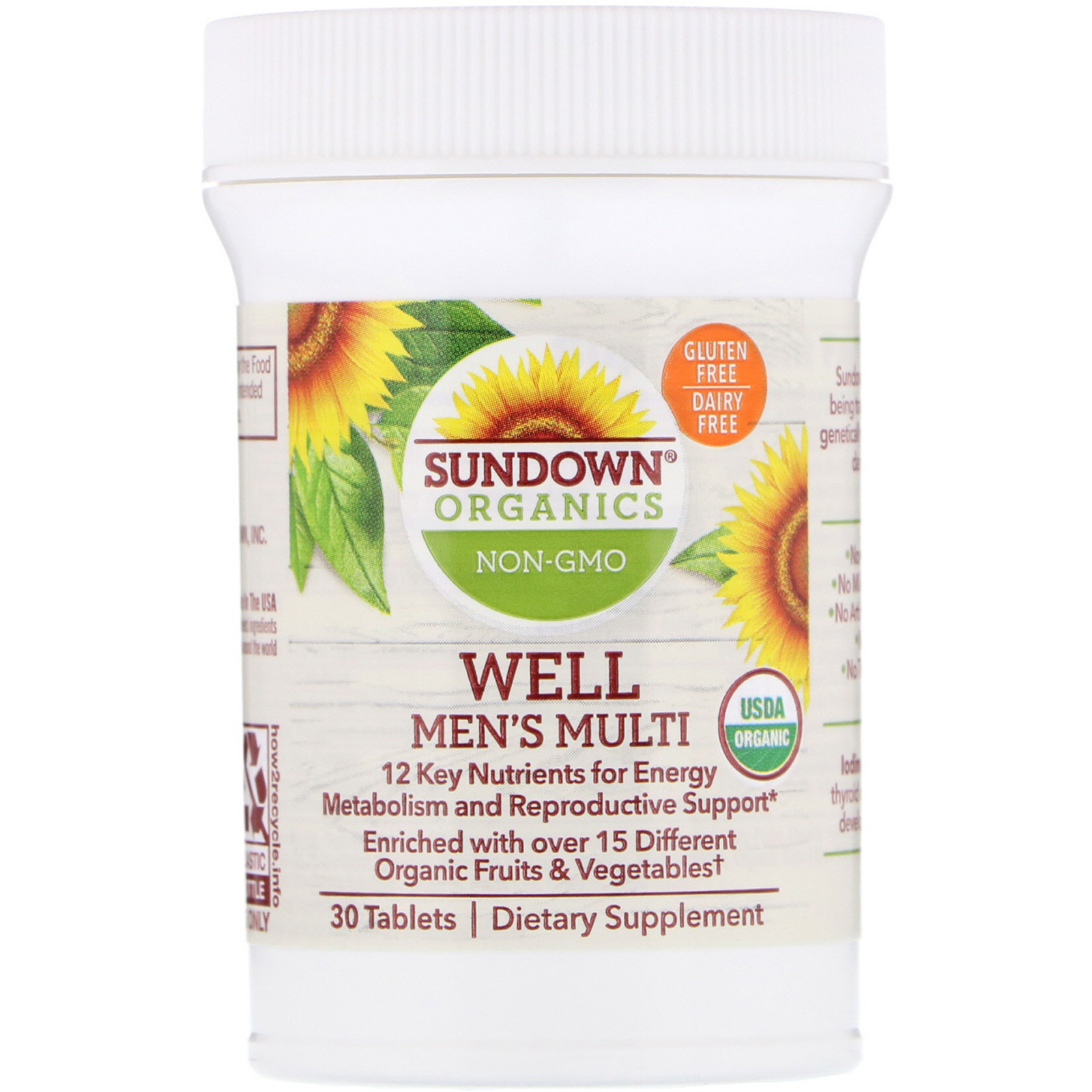Sundown Organics, Well Men's Multivitamin, Once Daily, 30 Tablets - Imagem 3