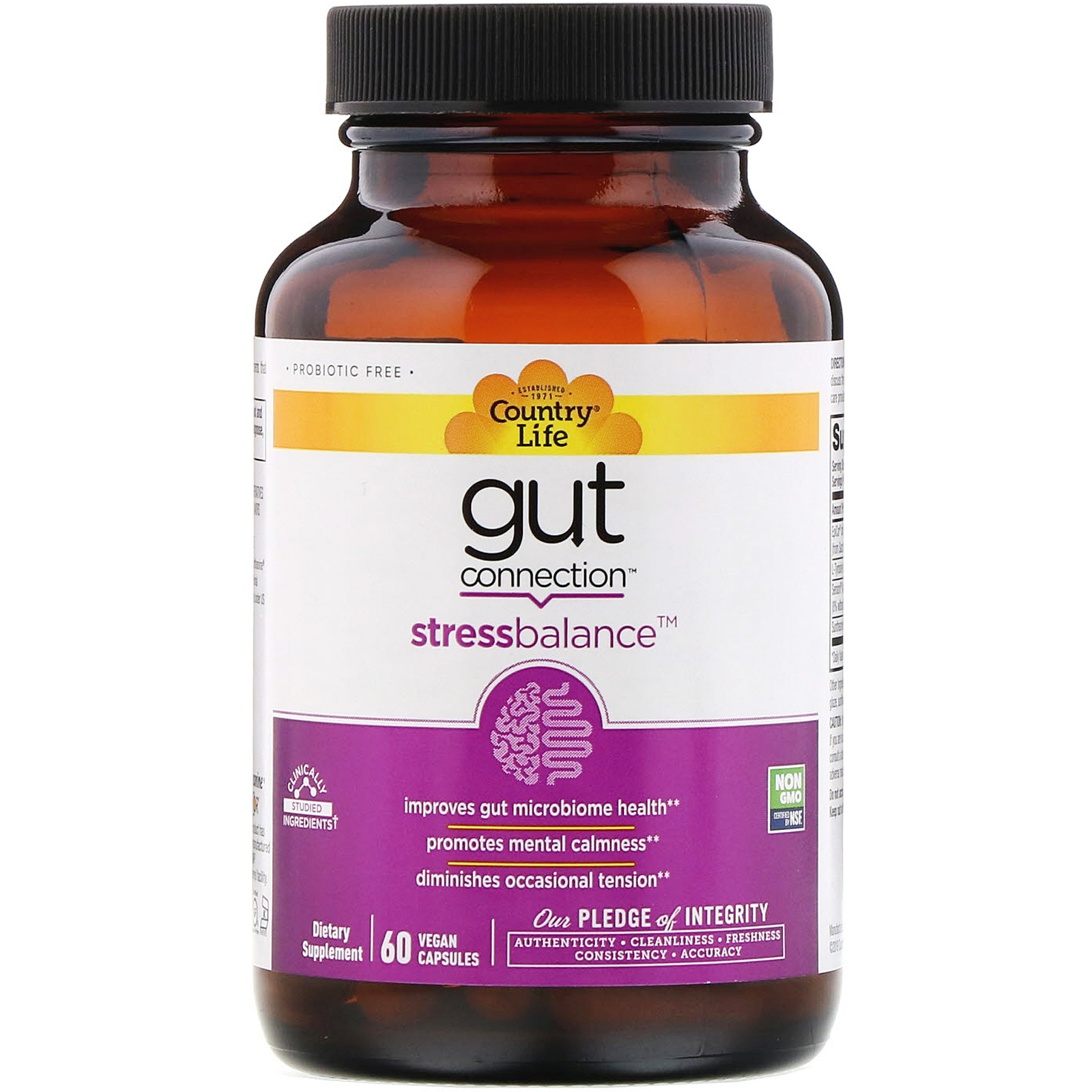 Country Life, Gut Connection, Stress Balance, 60 Vegan Capsules - Imagem 3