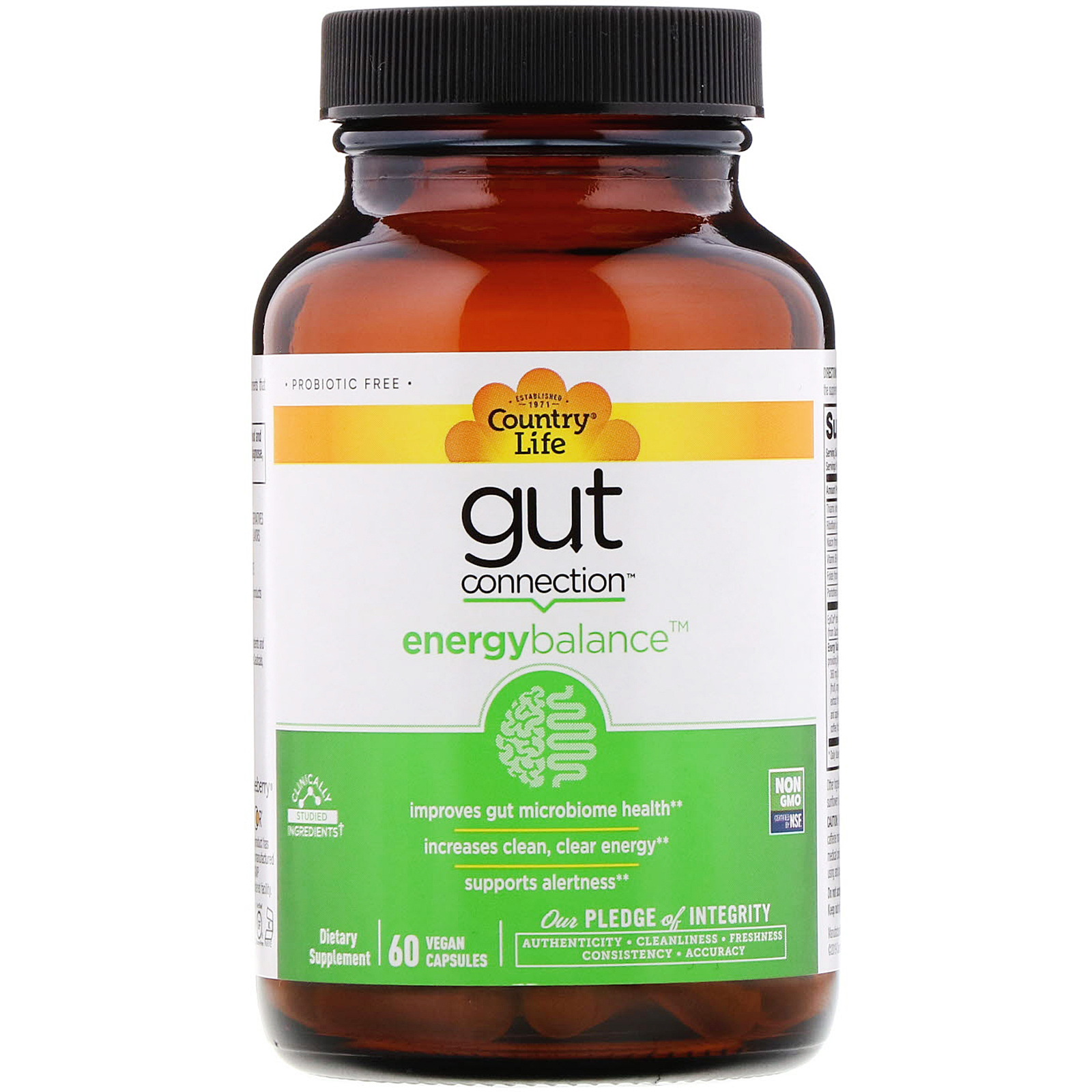 Country Life, Gut Connection, Energy Balance, 60 Vegan Capsules - Imagem 3