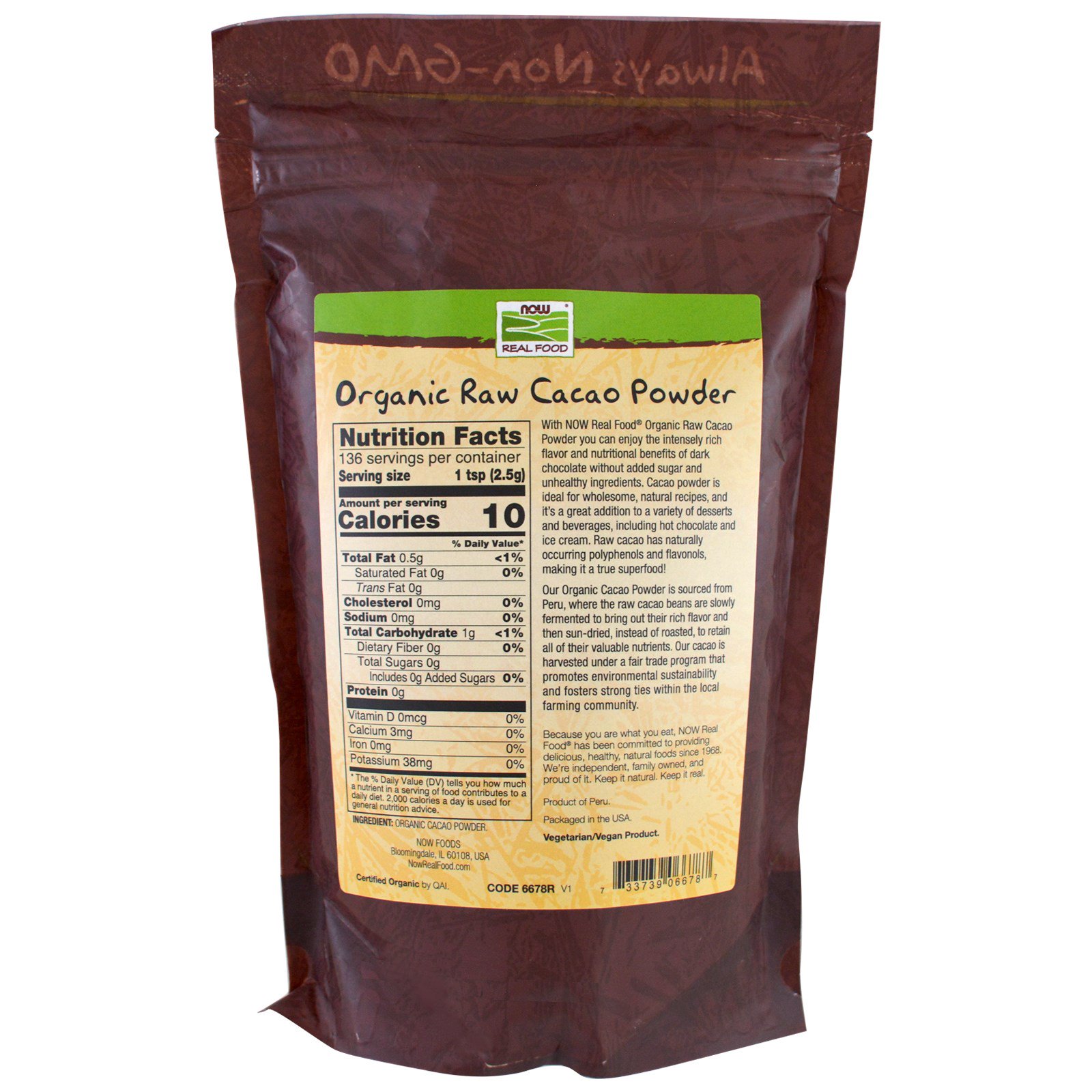 Now Foods, Real Food, Cacau Cru Orgânico em Pó, 340 g (12 oz) - Imagem 2