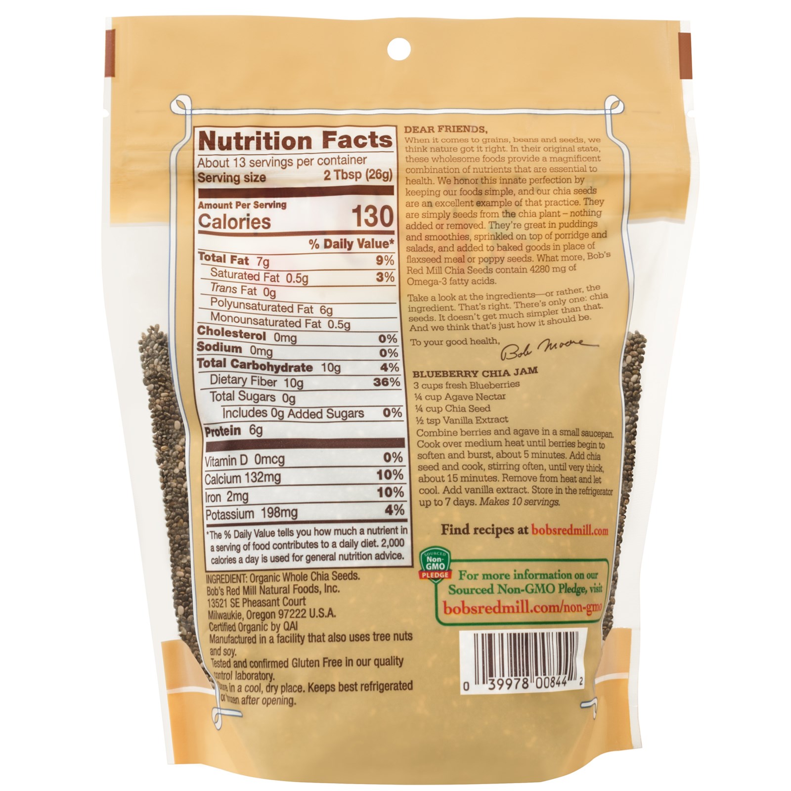 Bob's Red Mill, Sementes de Chia Orgânica Integrais, 12 onças (340 g) - Imagem 2