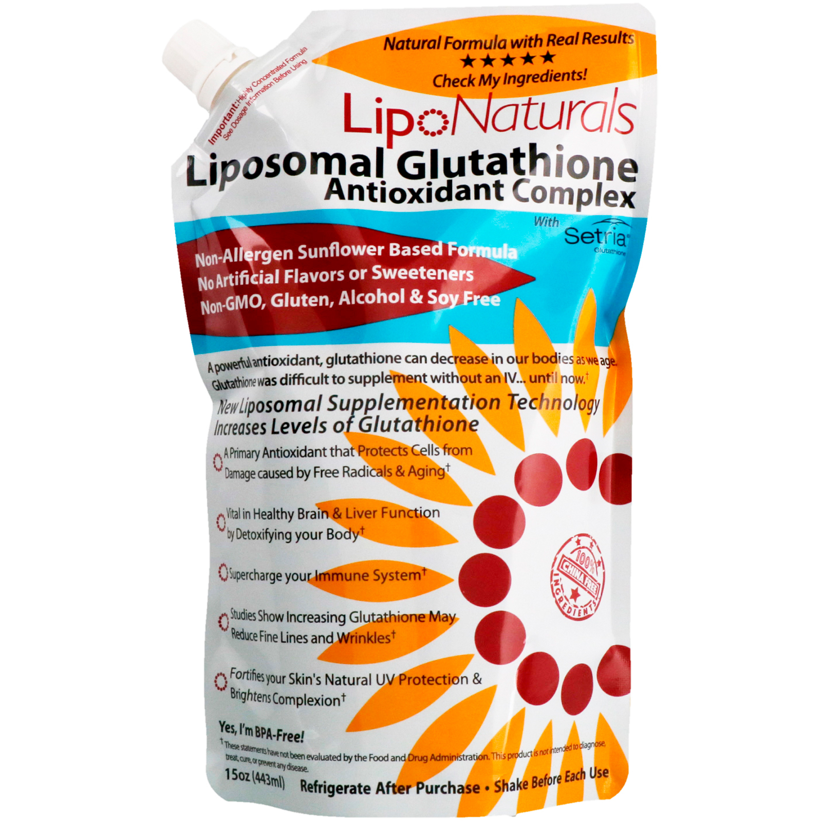Lipo Naturals, Complexo Antioxidante Lipossômico de Glutationa com Setria, 443 ml (15 oz)