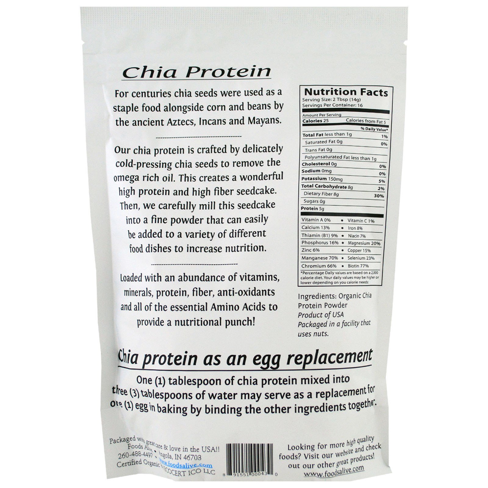 Foods Alive, Superalimentos, Pó de Proteína de Chia, 8 oz (227 g) - Imagem 2