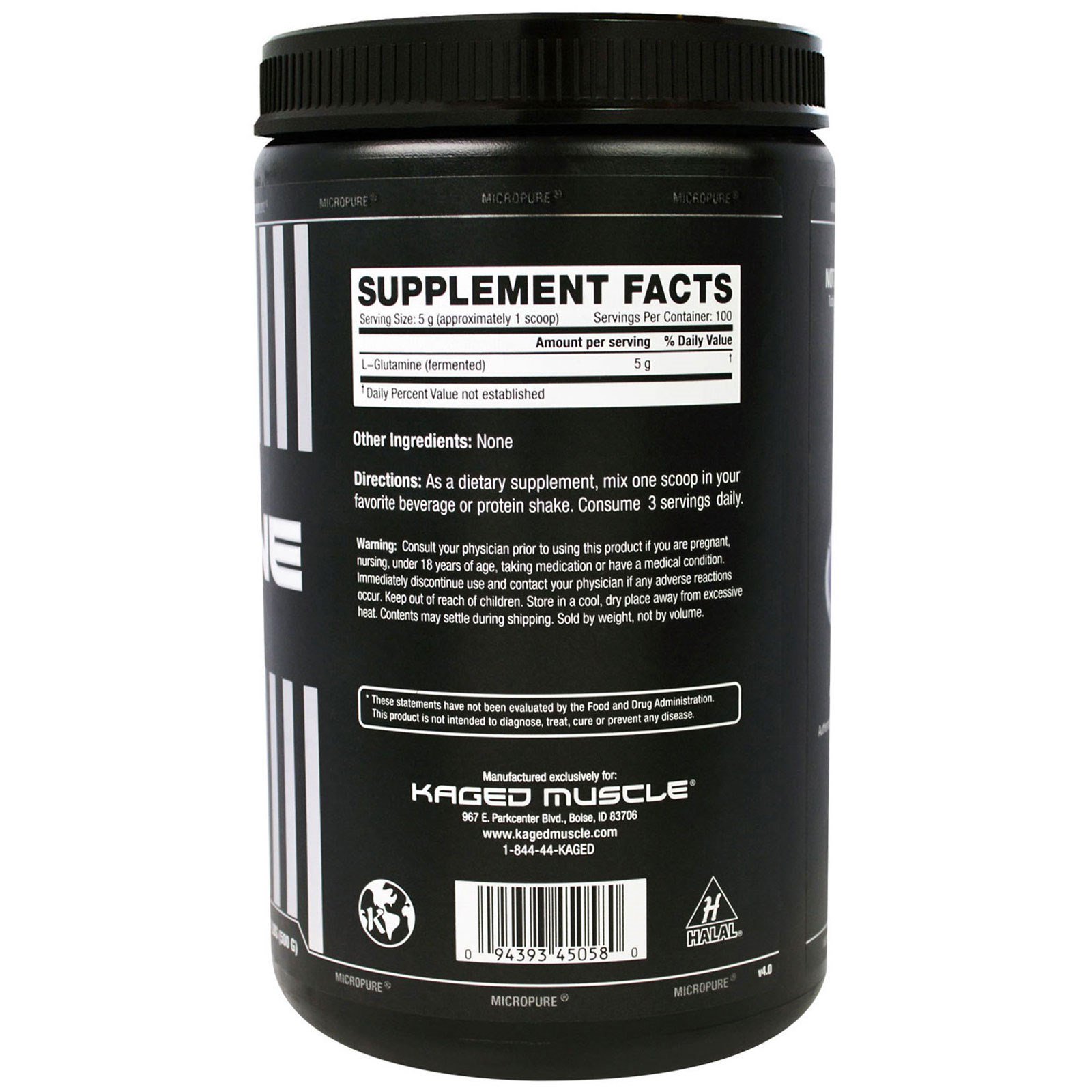 Kaged Muscle, Glutamina, Sem Sabor, 1,1 lbs (500 g) - Imagem 2