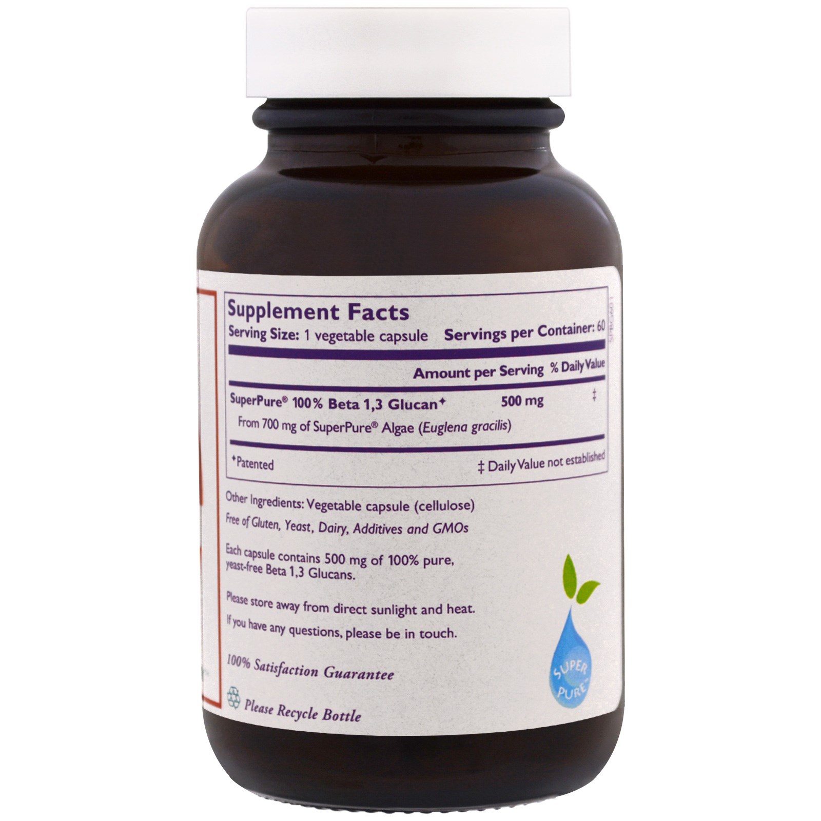 The Synergy Company, SuperPure, Beta 1,3-glucano, Extrato de Algas, 60 Cápsulas Vegetarianas - Imagem 2