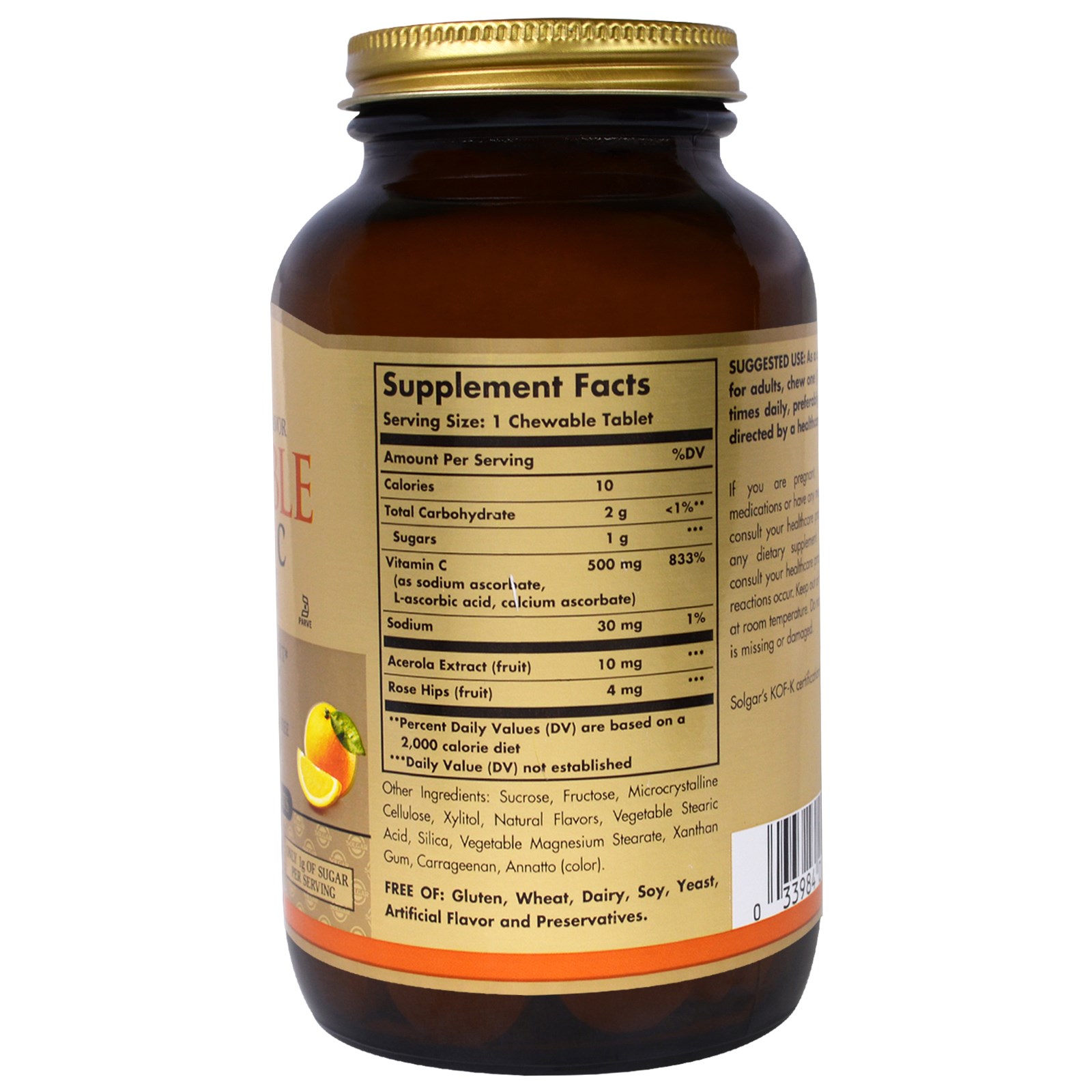 Solgar, Vitamina C Mastigável, Sabor Natural de Laranja, 500 mg, 90 Comprimidos Mastigáveis - Imagem 2