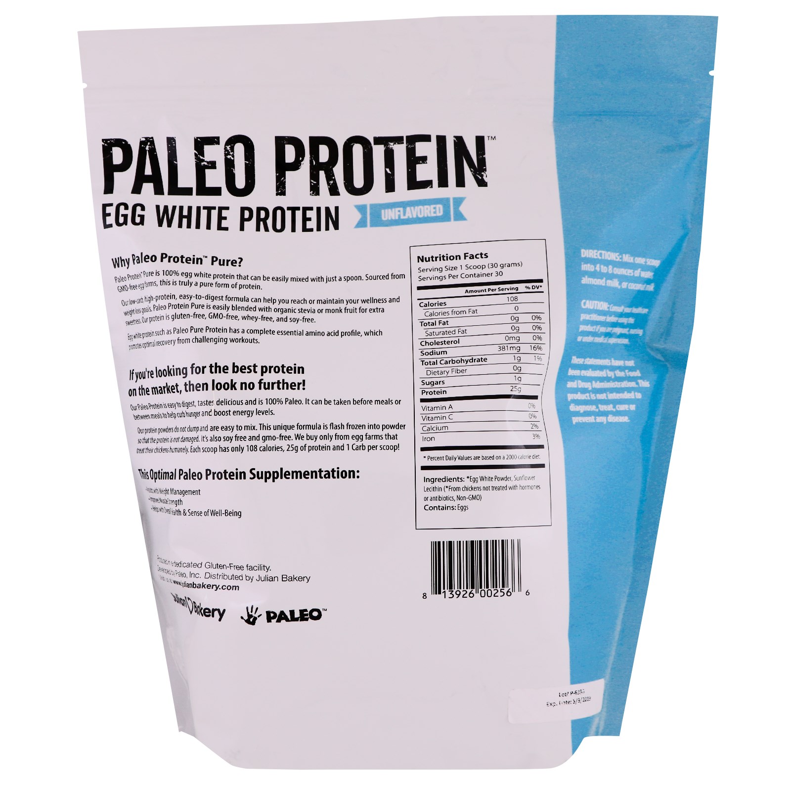 Julian Bakery, Proteína Paleo, Proteína de clara de ovo, sem sabor, 2 lbs (907 g) - Imagem 2