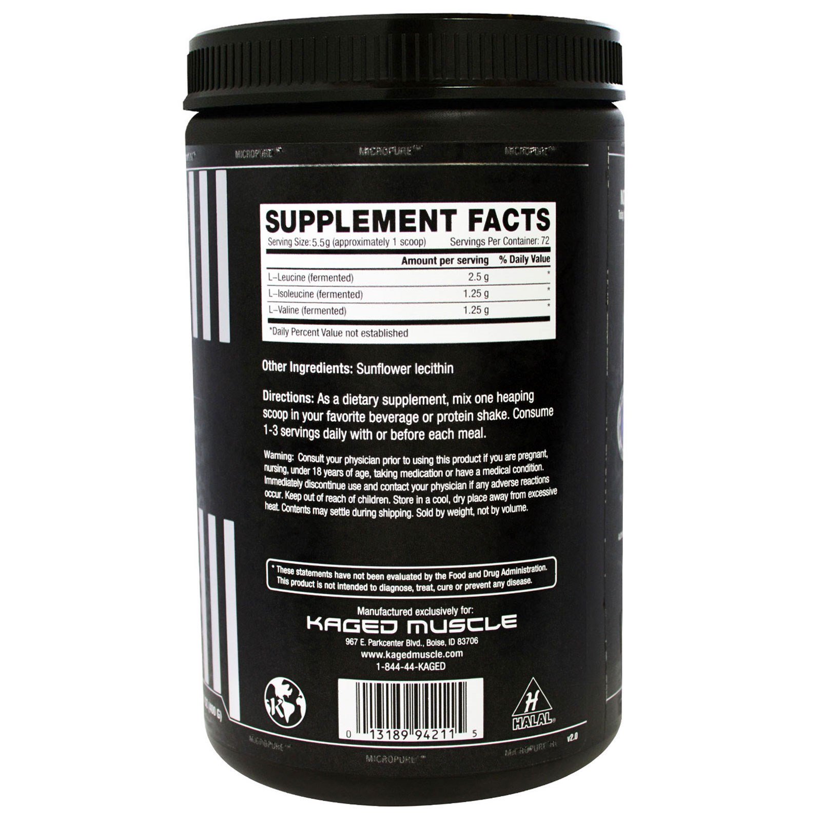 Kaged Muscle, BCAA 2:1:1, Sem Sabor, 14,1 oz (400 g) - Imagem 2