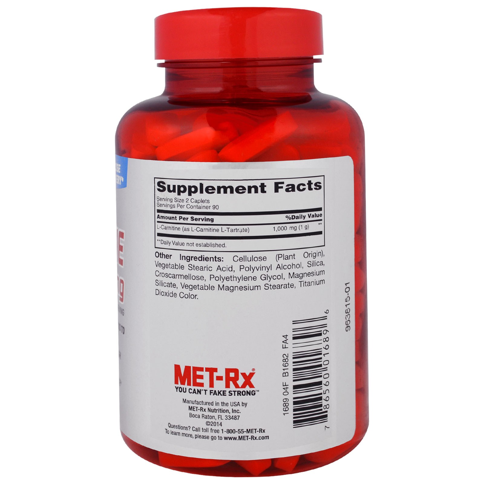 MET-Rx, L-Carnitine, 1,000 mg, 180 Caplets - Imagem 2