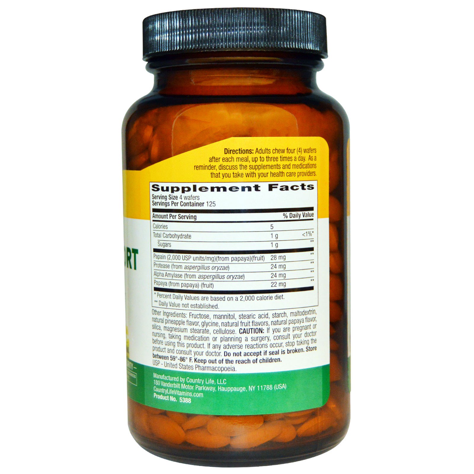 Country Life, Papaya Digestive Support, Pineapple Papaya, 500 Chewable Wafers - Imagem 2