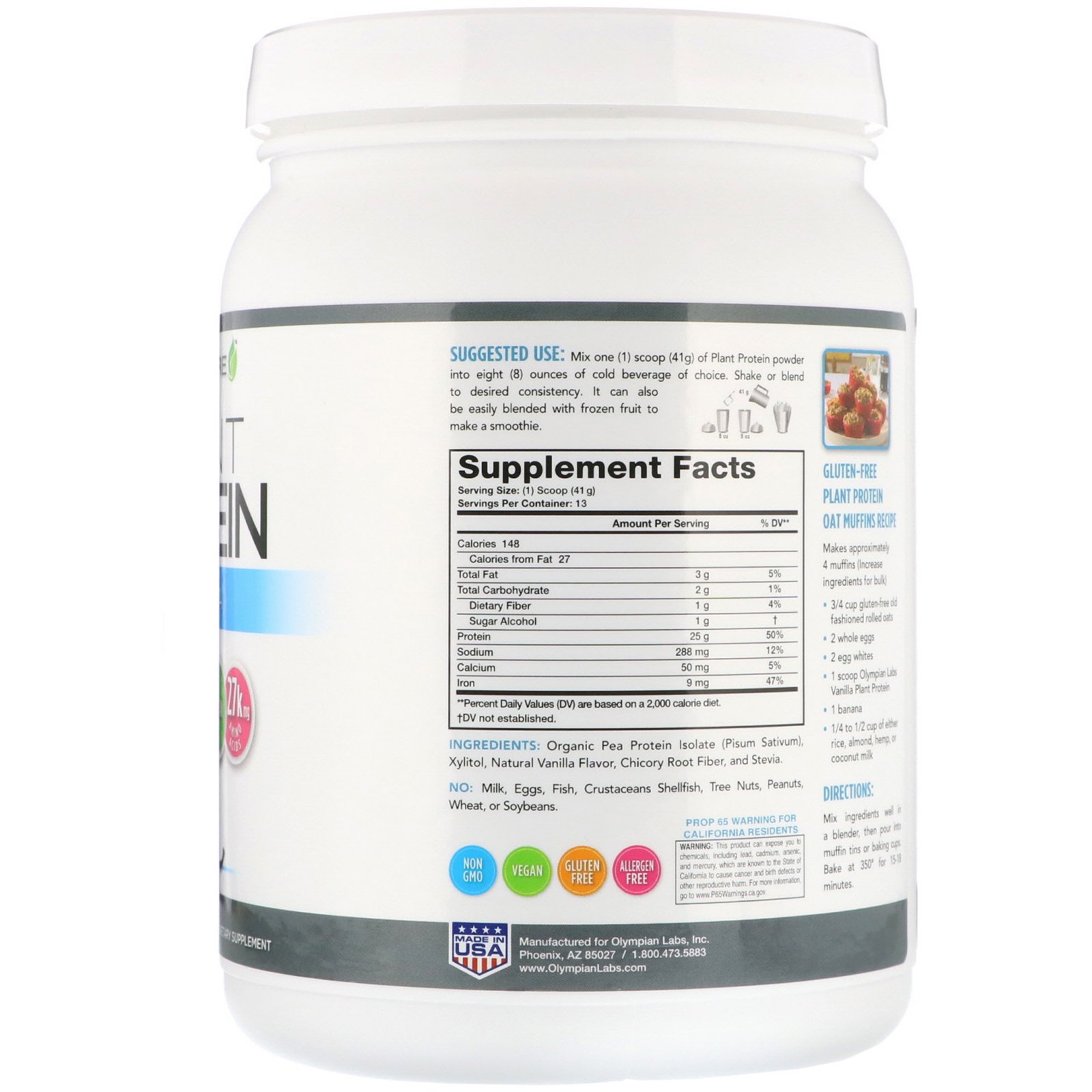 Lean & Pure, Proteína Vegetal, Baunilha, 17,4 oz (534 g) - Imagem 2
