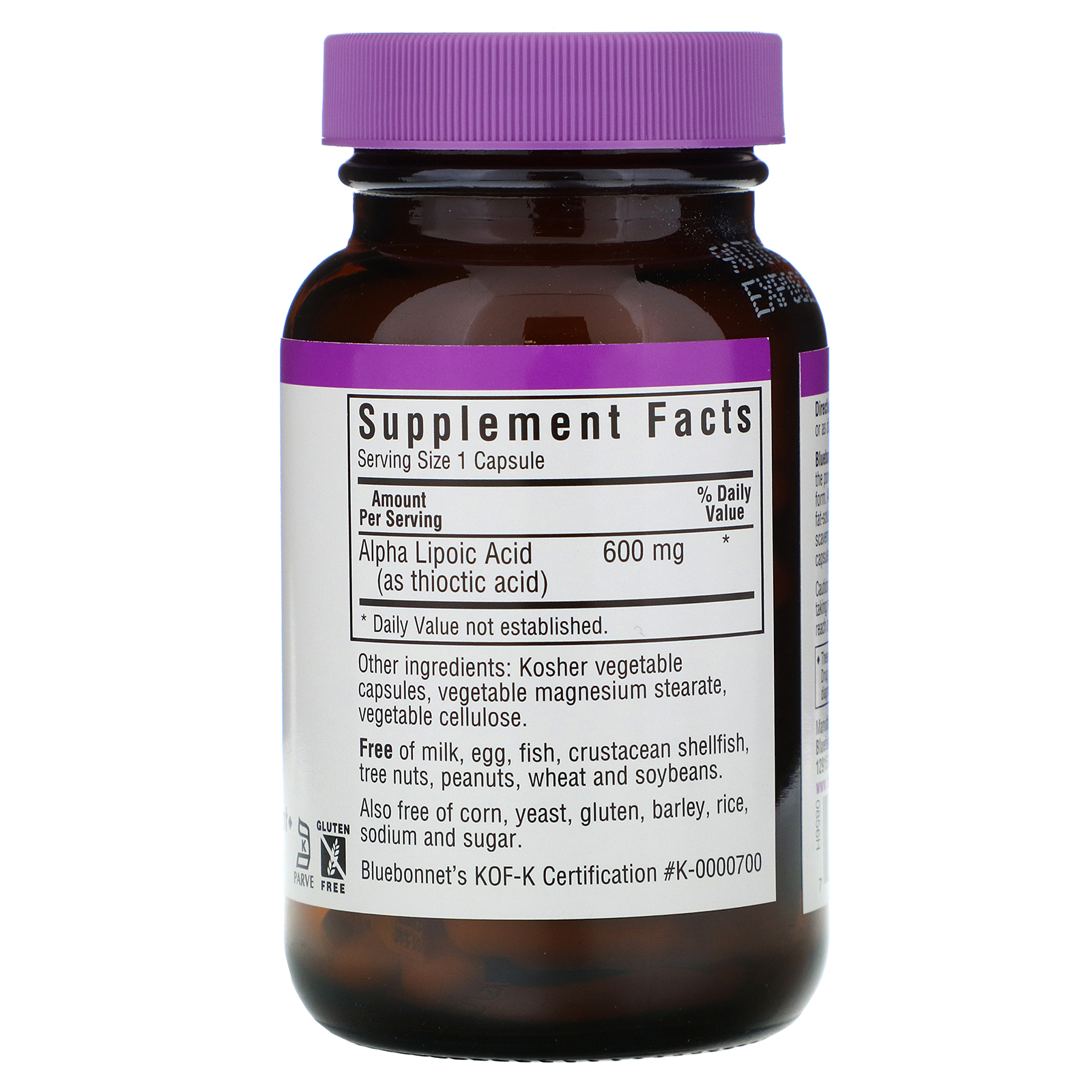 Bluebonnet Nutrition, Alpha Lipoic Acid, 600 mg, 60 Vegetable Capsules - Imagem 2