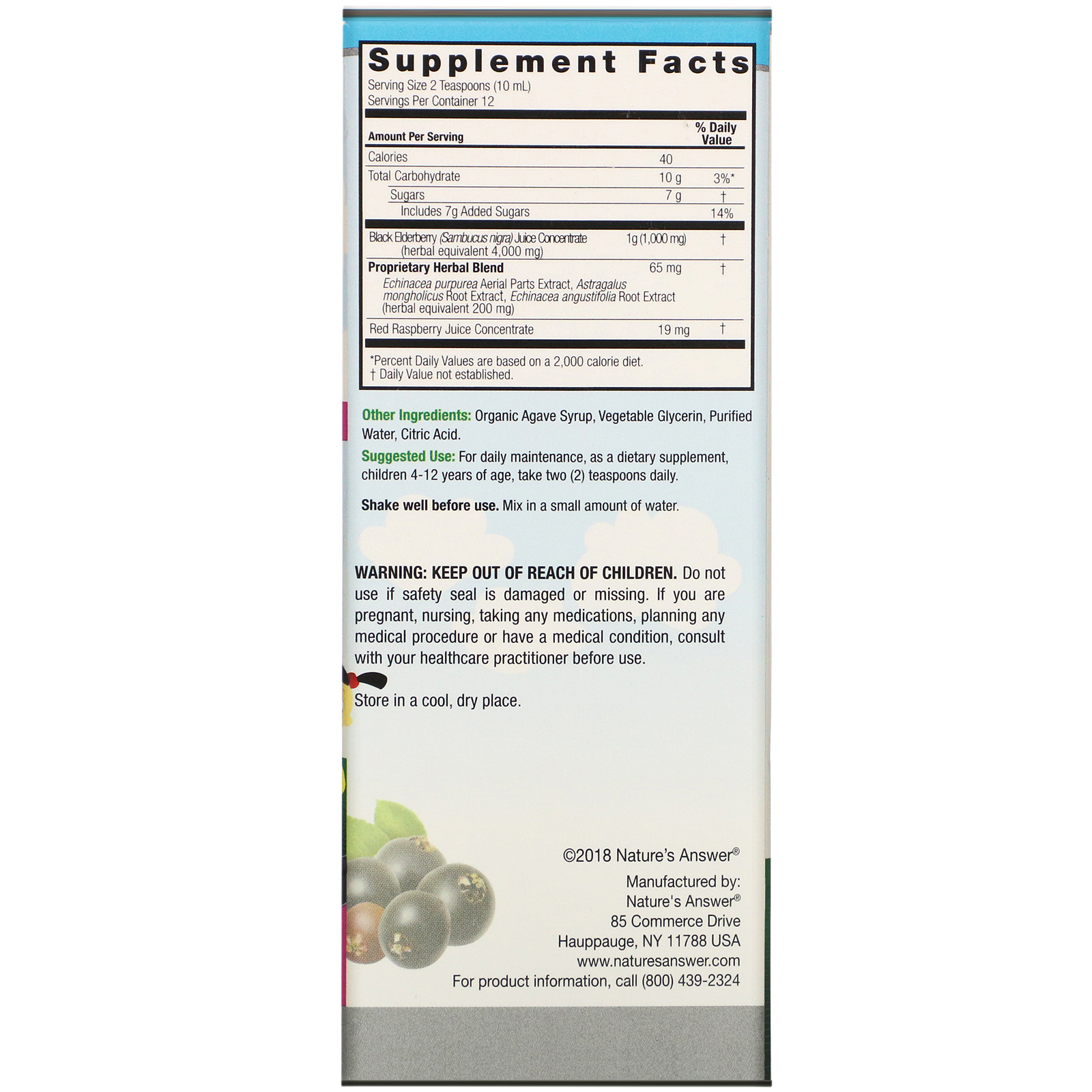 Nature's Answer, Sambucus Kid's Formula, 4,000 mg, 4 fl oz (120 ml) - Imagem 2
