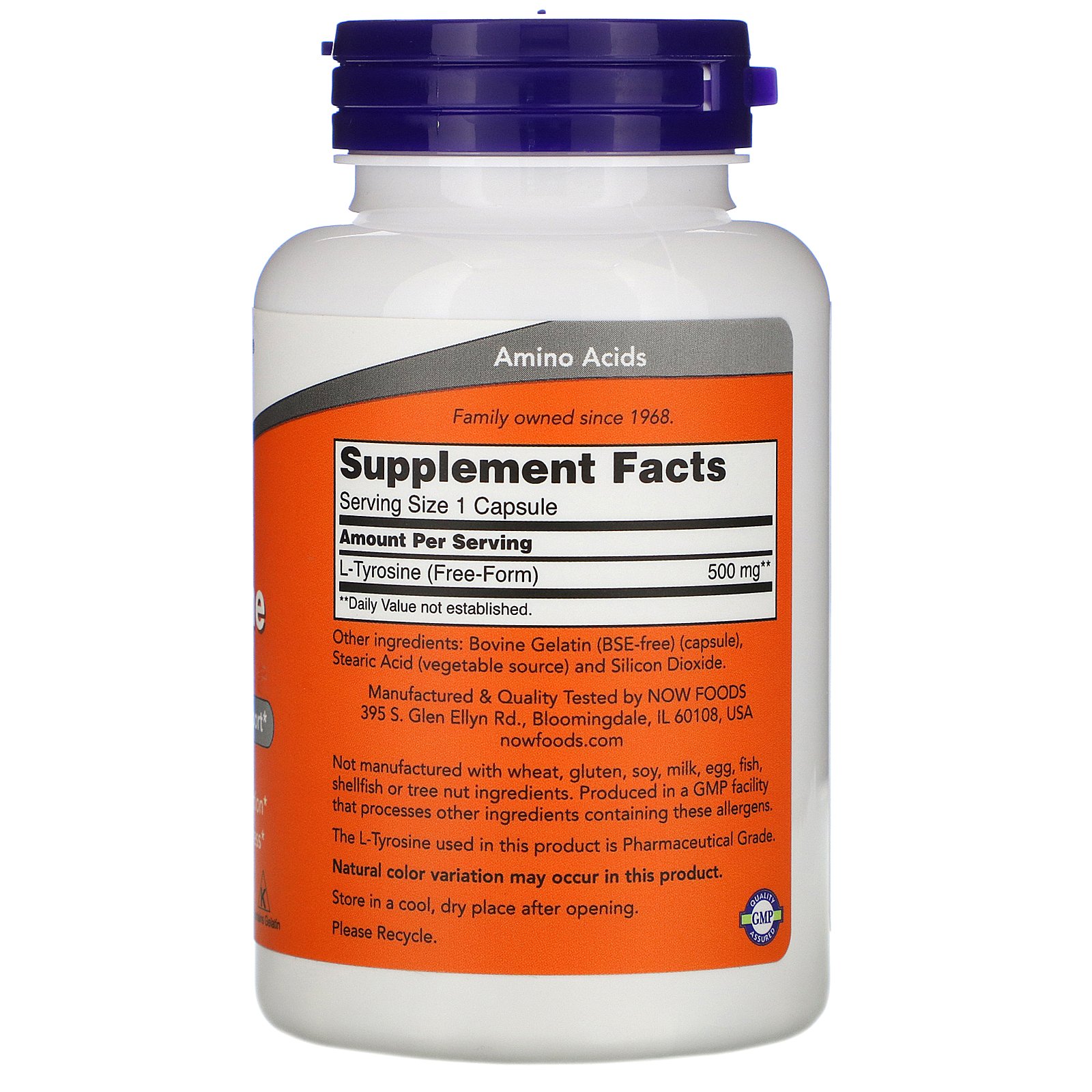 Now Foods, L-Tirosina, 500 mg, 120 Cápsulas - Imagem 2