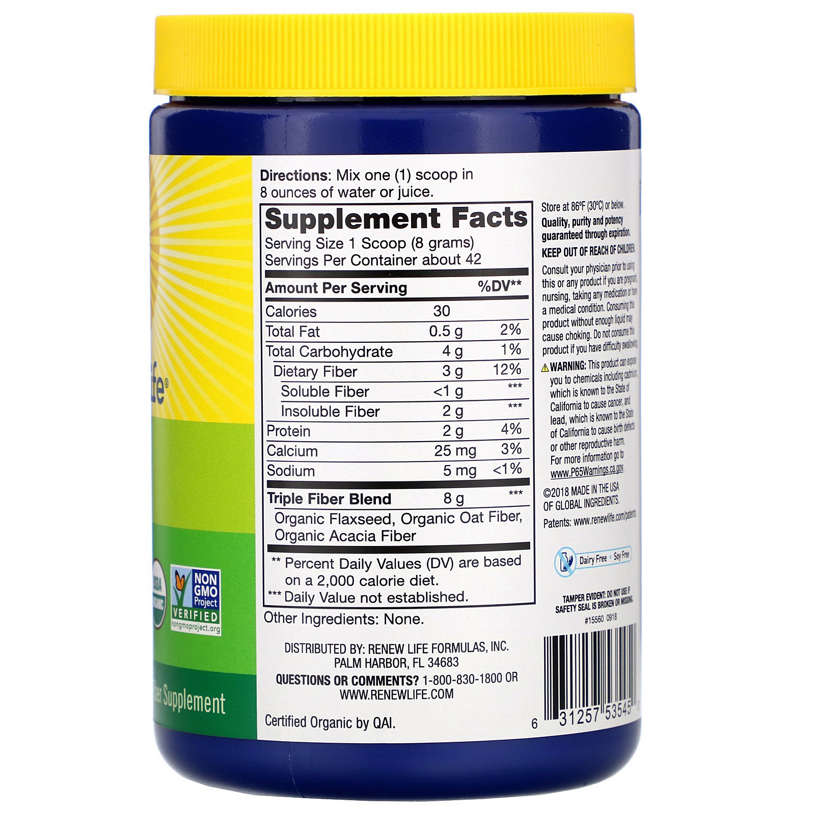 Renew Life, Organic Triple Fiber, 12 oz (340 g) - Imagem 2
