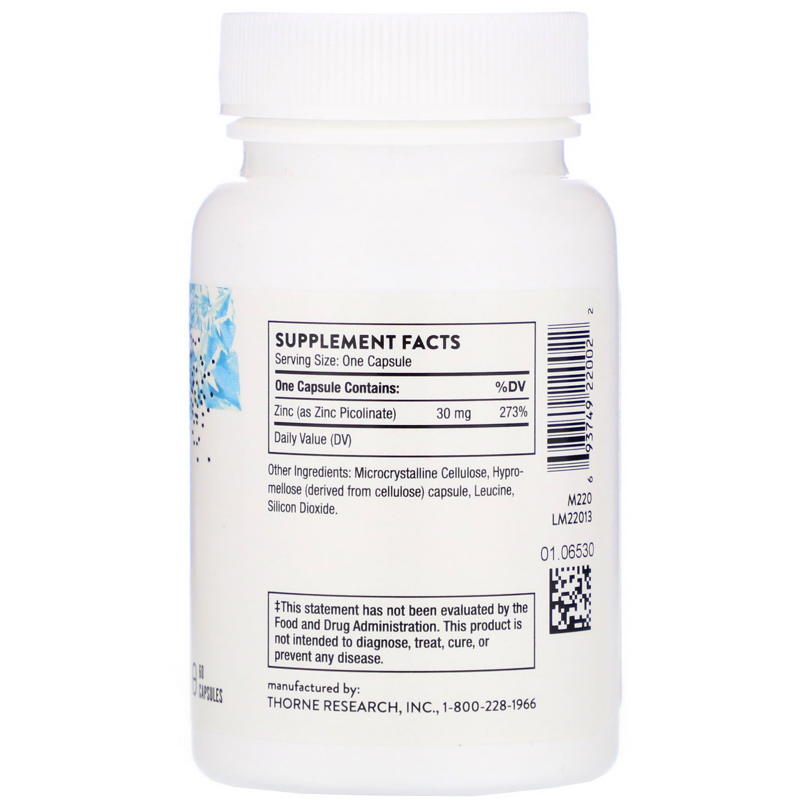 Thorne Research, Picolinato de Zinco, 30 mg, 60 Cápsulas - Imagem 2