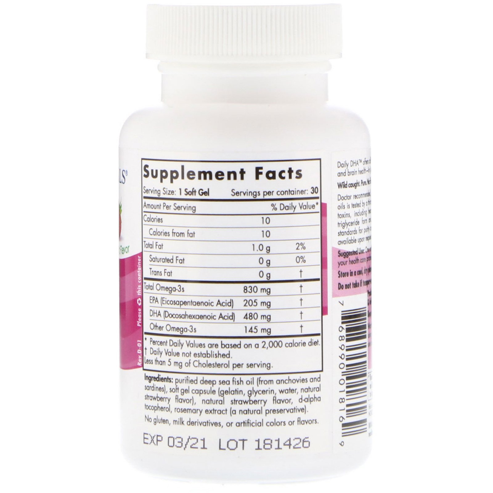 Nordic Naturals, DHA Diário, Morango, 1000 mg, 30 Cápsulas Gelatinosas - Imagem 2