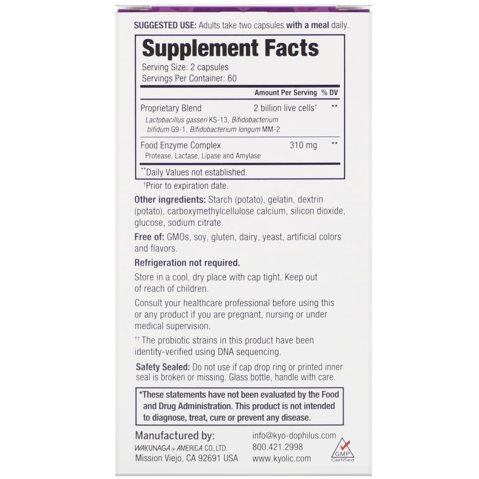 Kyolic, Kyo-Dophilus, Enzyme+ Probiotic, 2 Billion CFU, 120 Capsules - Imagem 2
