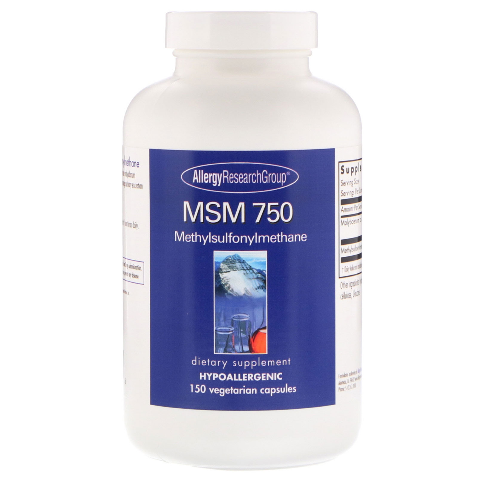 Allergy Research Group, MSM 750, 150 Cápsulas Vegetarianas