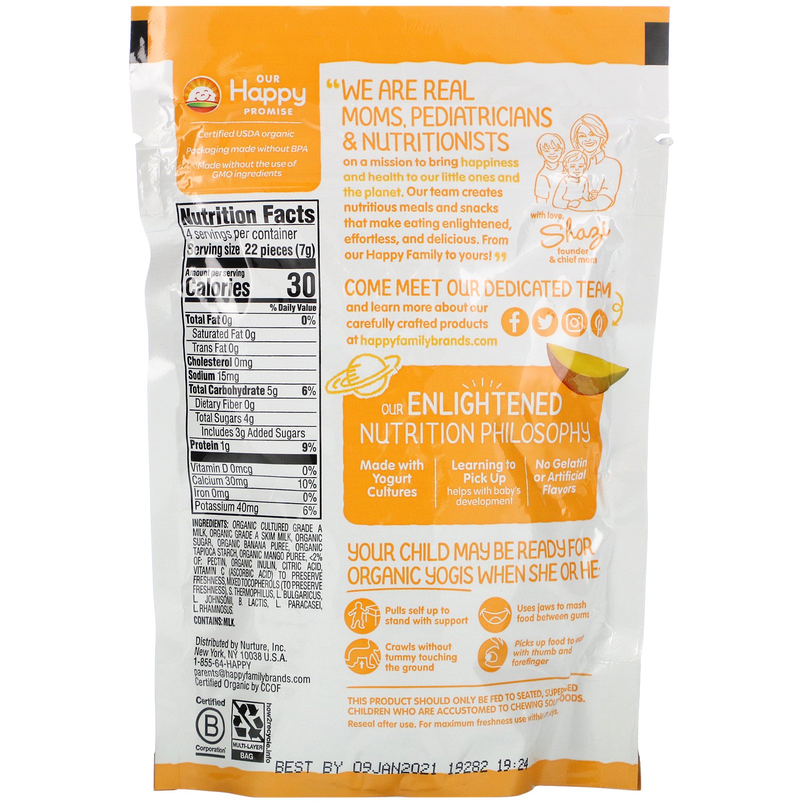 Happy Family Organics, Yogis Orgânicos, iogurte liofilizado e lanches de frutas, Banana e Manga, 28 g (1 oz) - Imagem 2