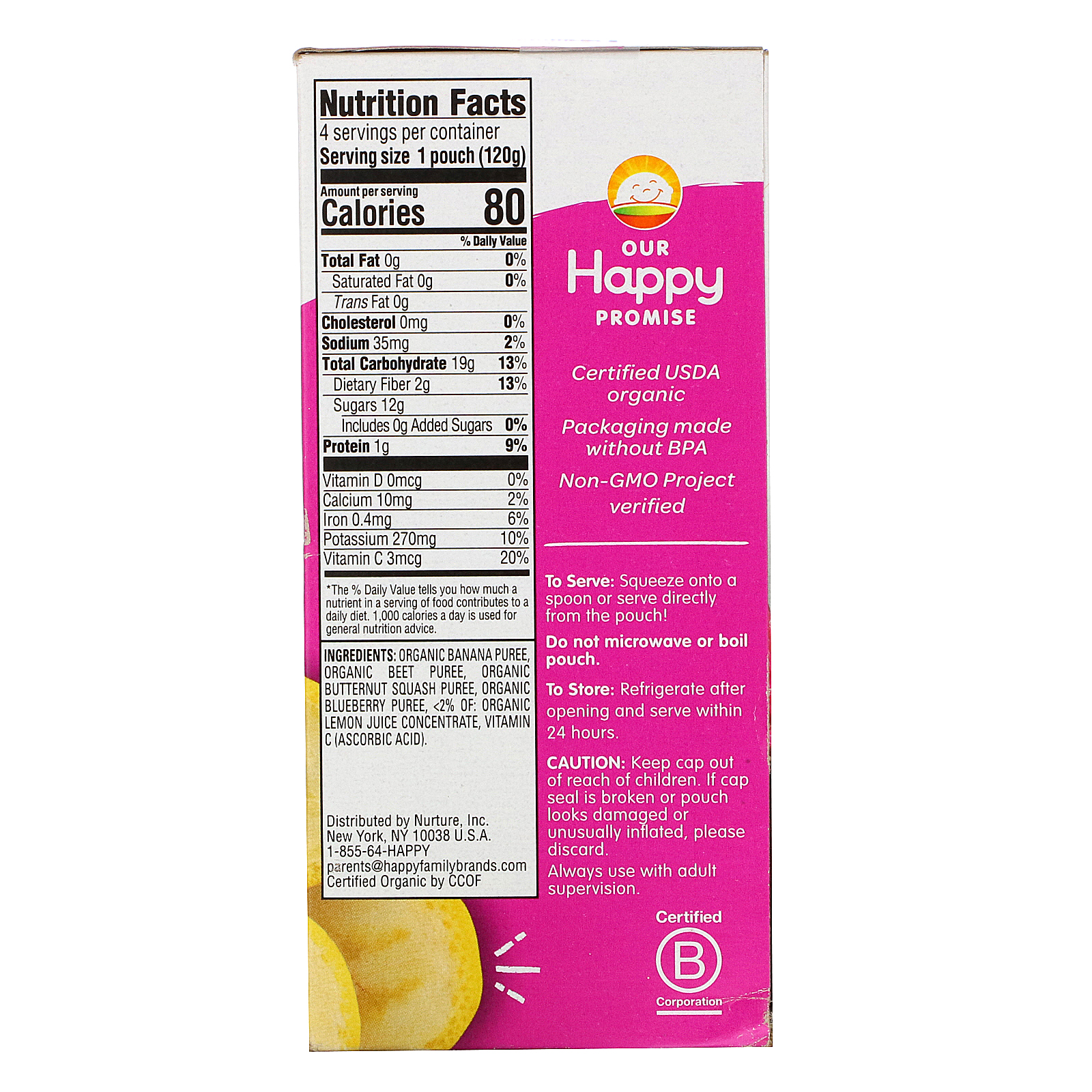 Happy Family Organics, Happy Tot, Stage 4, Love My Veggies, Organic Bananas, Beet, Squash & Blueberries, 4 Pouches, 4.22 oz (120 g) Each - Imagem 2