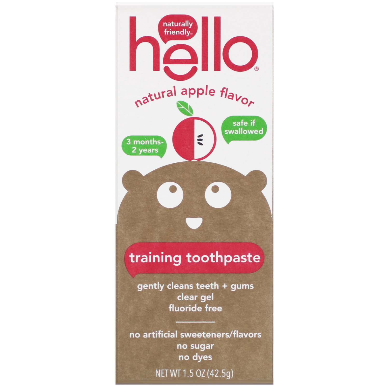 Hello, Training Toothpaste, Fluoride Free, Natural Apple Flavor, 1.5 oz (42.5 g)